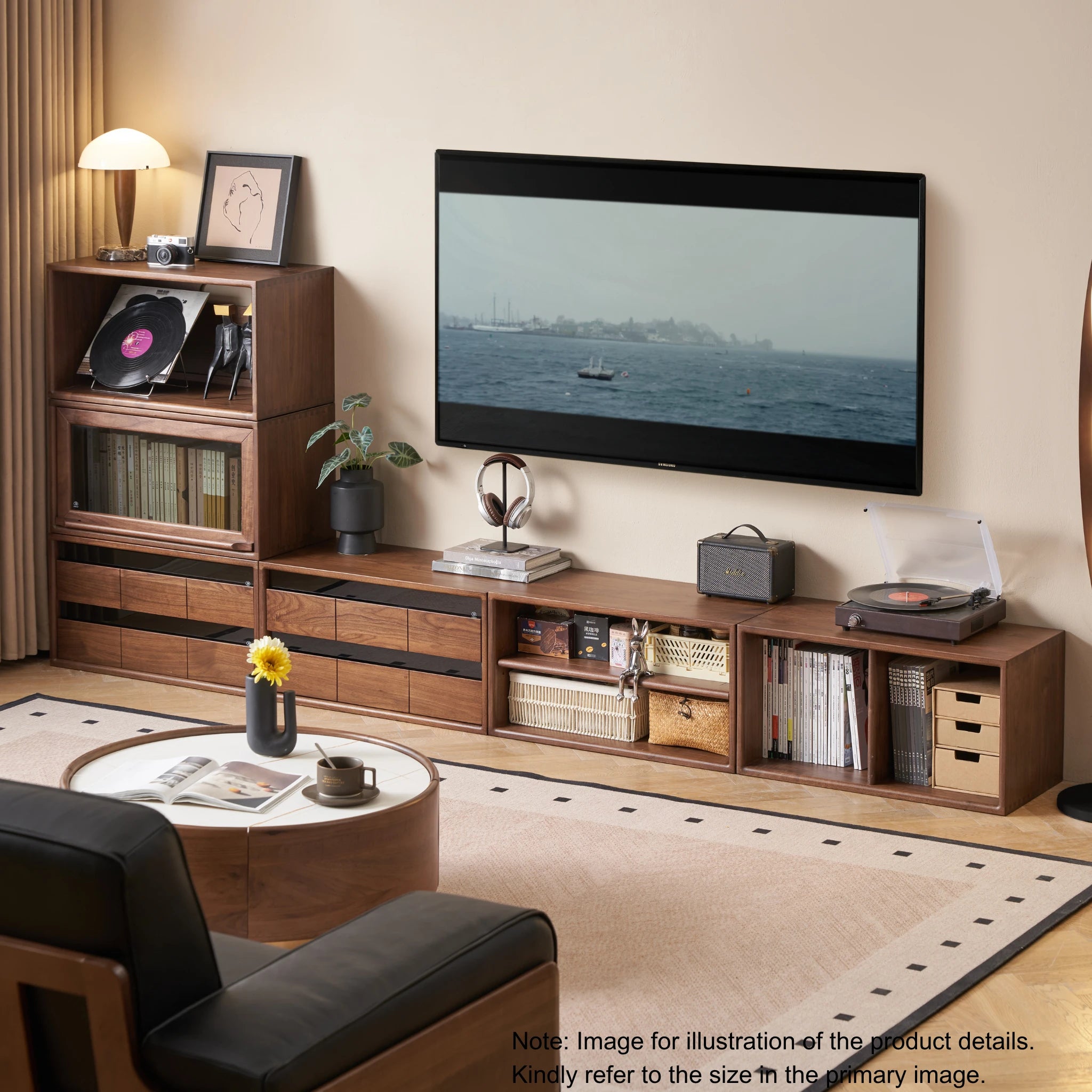 Solidwood Luxembourg Set of 4 Modular Entertainment Unit, American Black Walnut