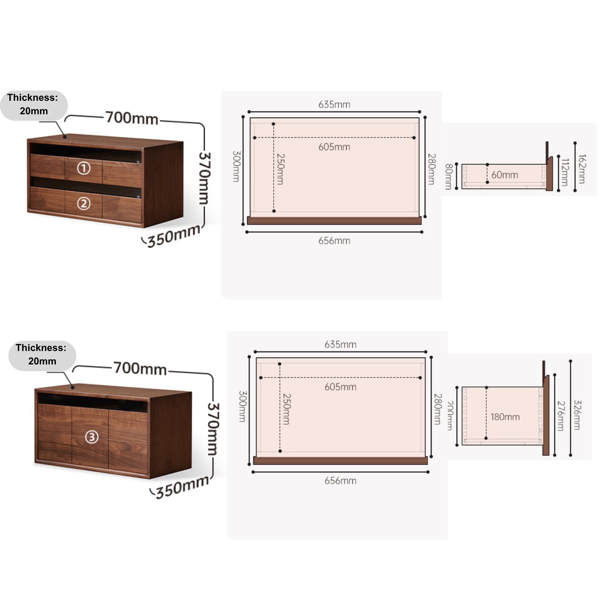Solidwood Luxembourg Set of 4 Modular Entertainment Unit, American Black Walnut