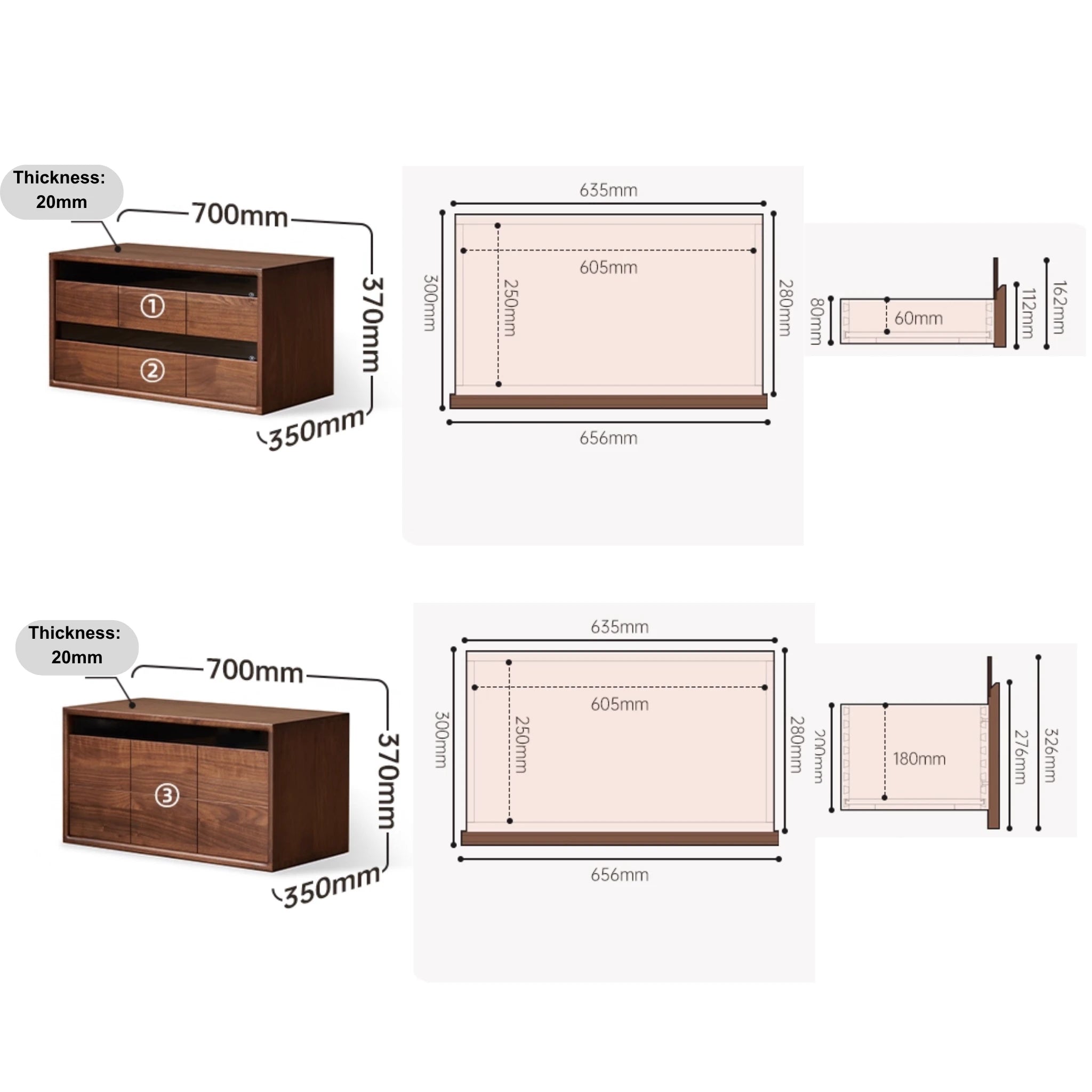Solidwood Luxembourg Set of 4 Modular Entertainment Unit, American Black Walnut