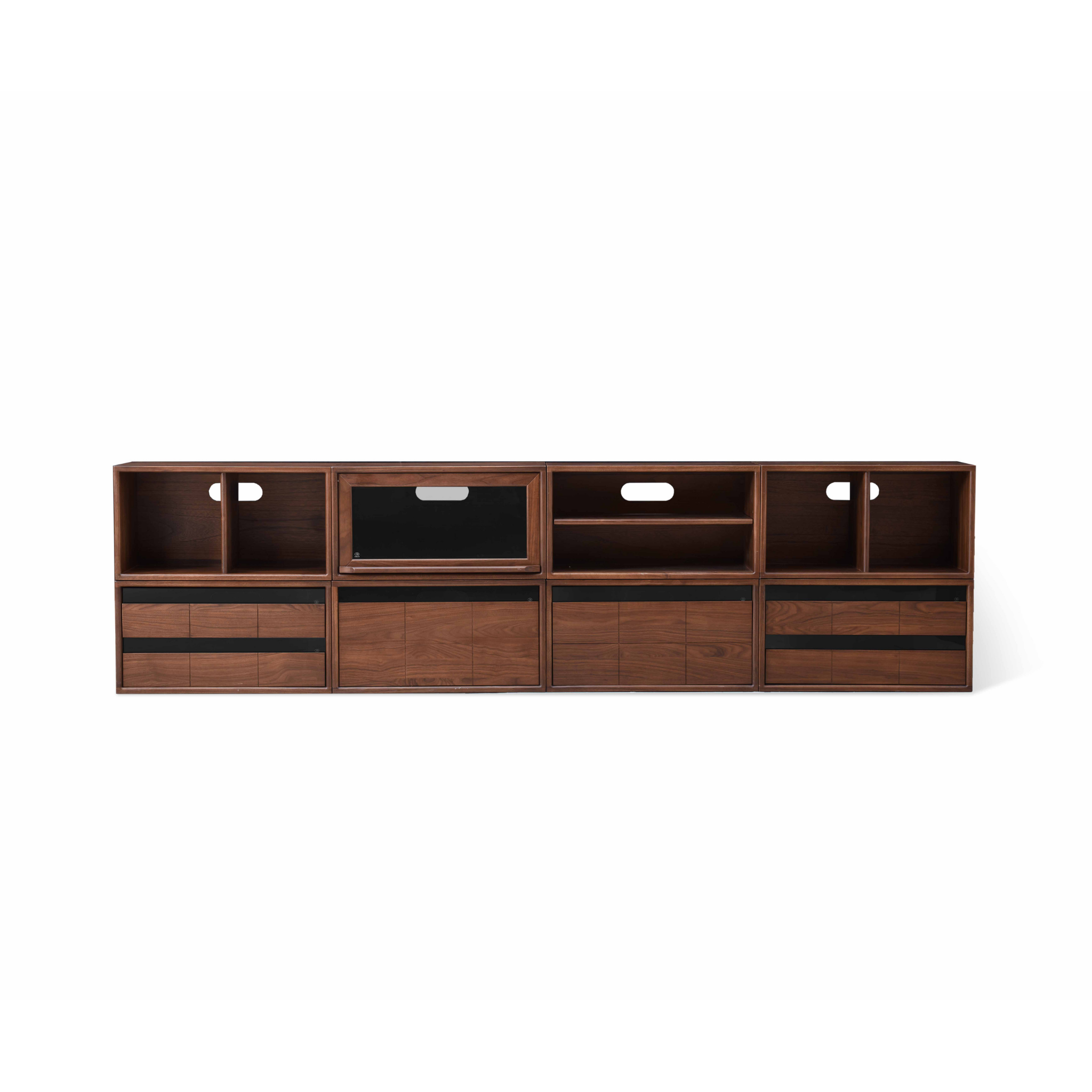 Solidwood Luxembourg Set of 8 Modular Entertainment Unit, American Black Walnut