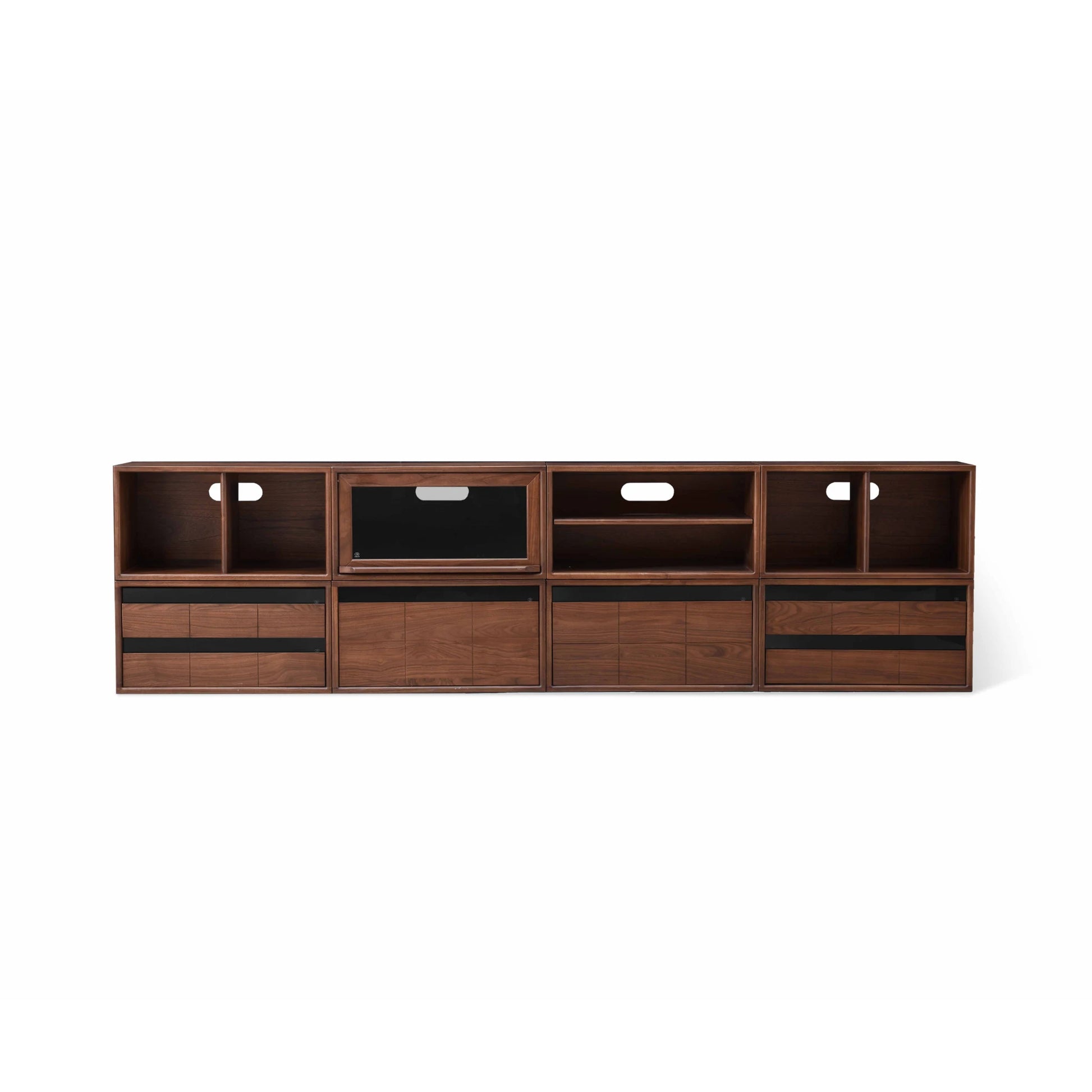 Solidwood Luxembourg Set of 8 Modular Entertainment Unit, American Black Walnut