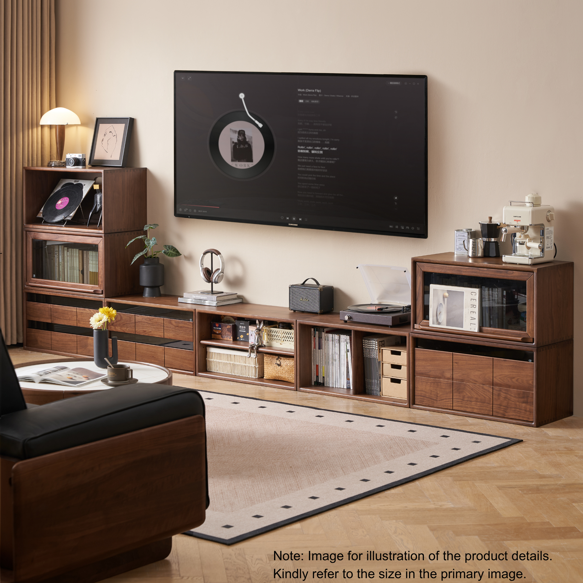 Solidwood Luxembourg Set of 8 Modular Entertainment Unit, American Black Walnut