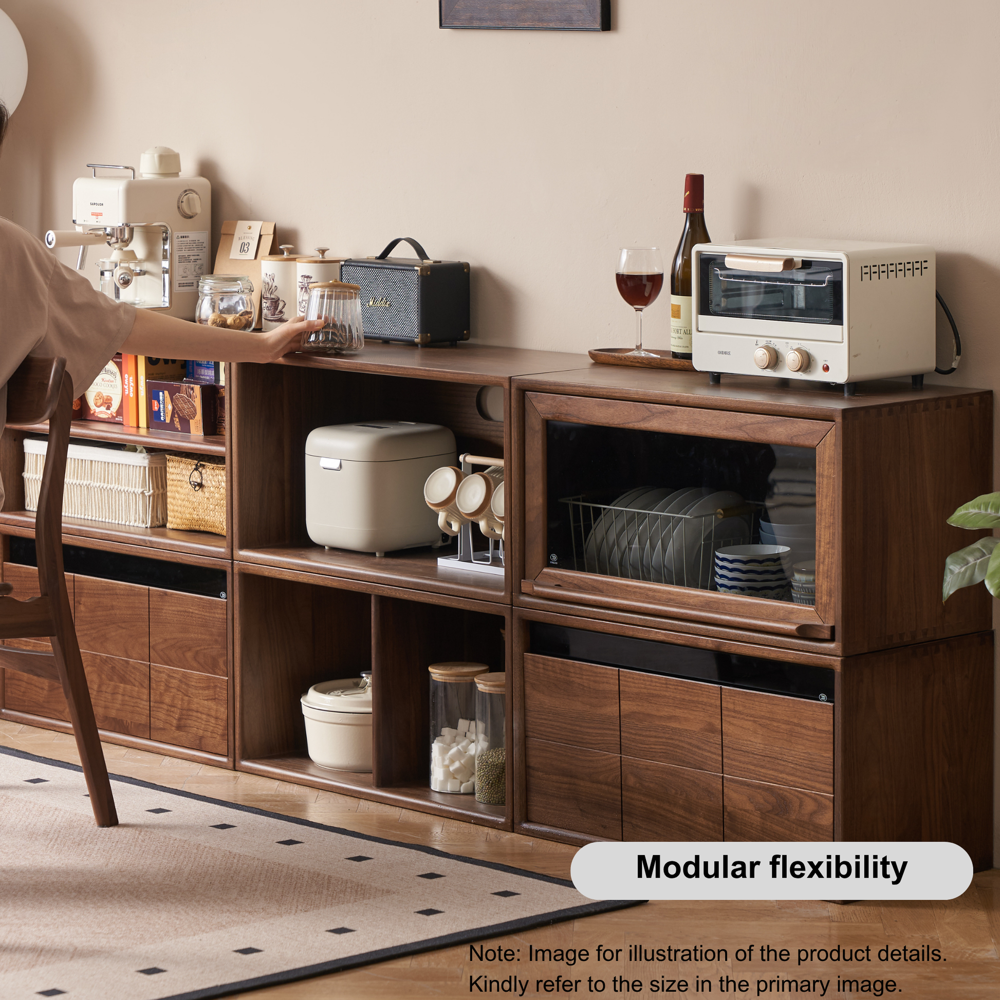 Solidwood Luxembourg Set of 8 Modular Entertainment Unit, American Black Walnut