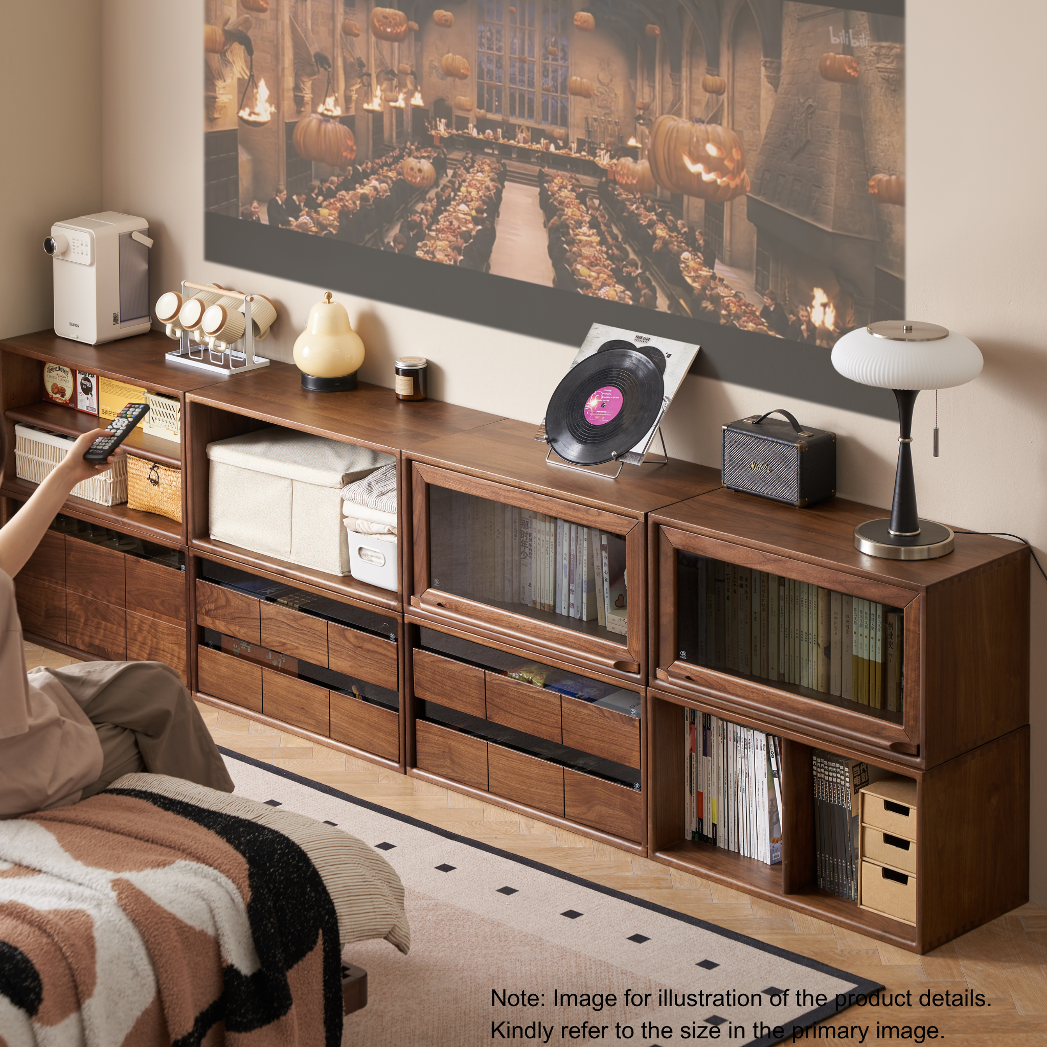 Solidwood Luxembourg Set of 8 Modular Entertainment Unit, American Black Walnut