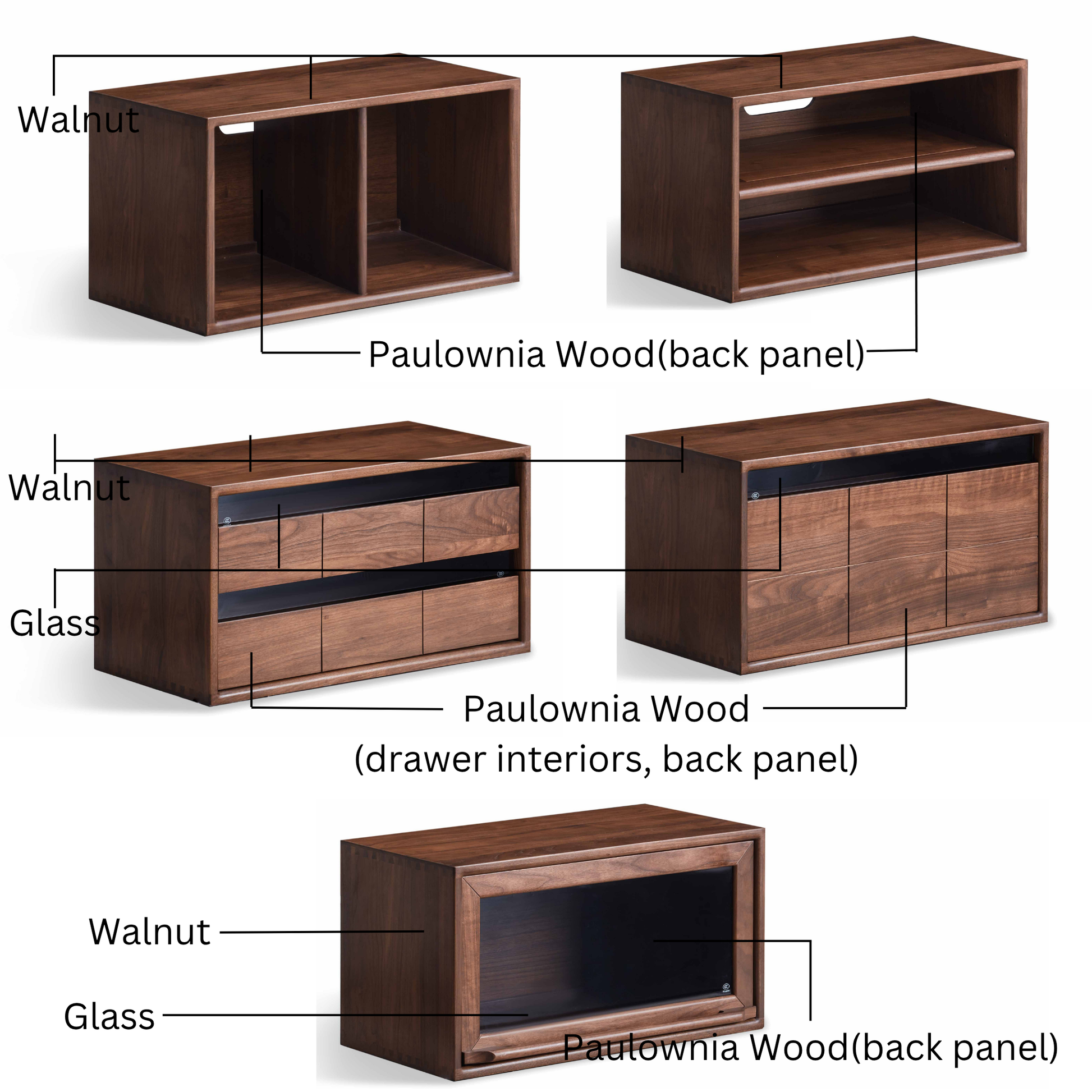 Solidwood Luxembourg Set of 8 Modular Entertainment Unit, American Black Walnut