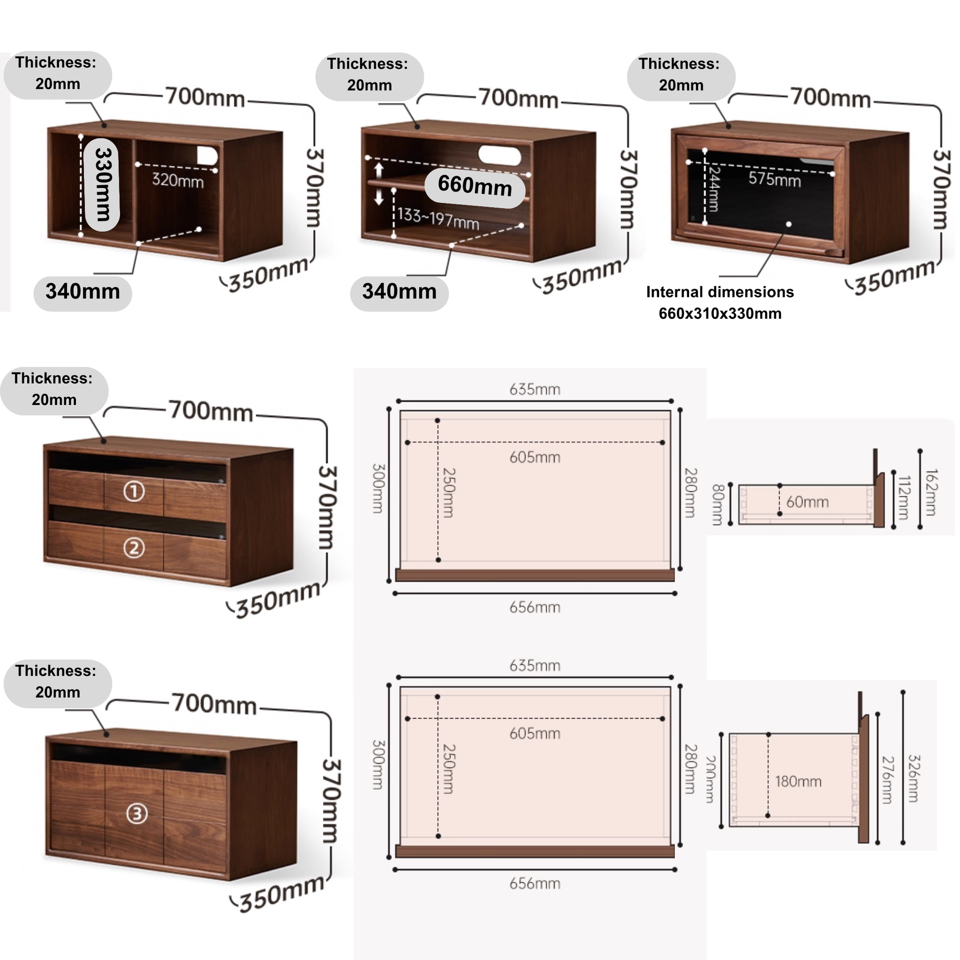 Solidwood Luxembourg Set of 8 Modular Entertainment Unit, American Black Walnut