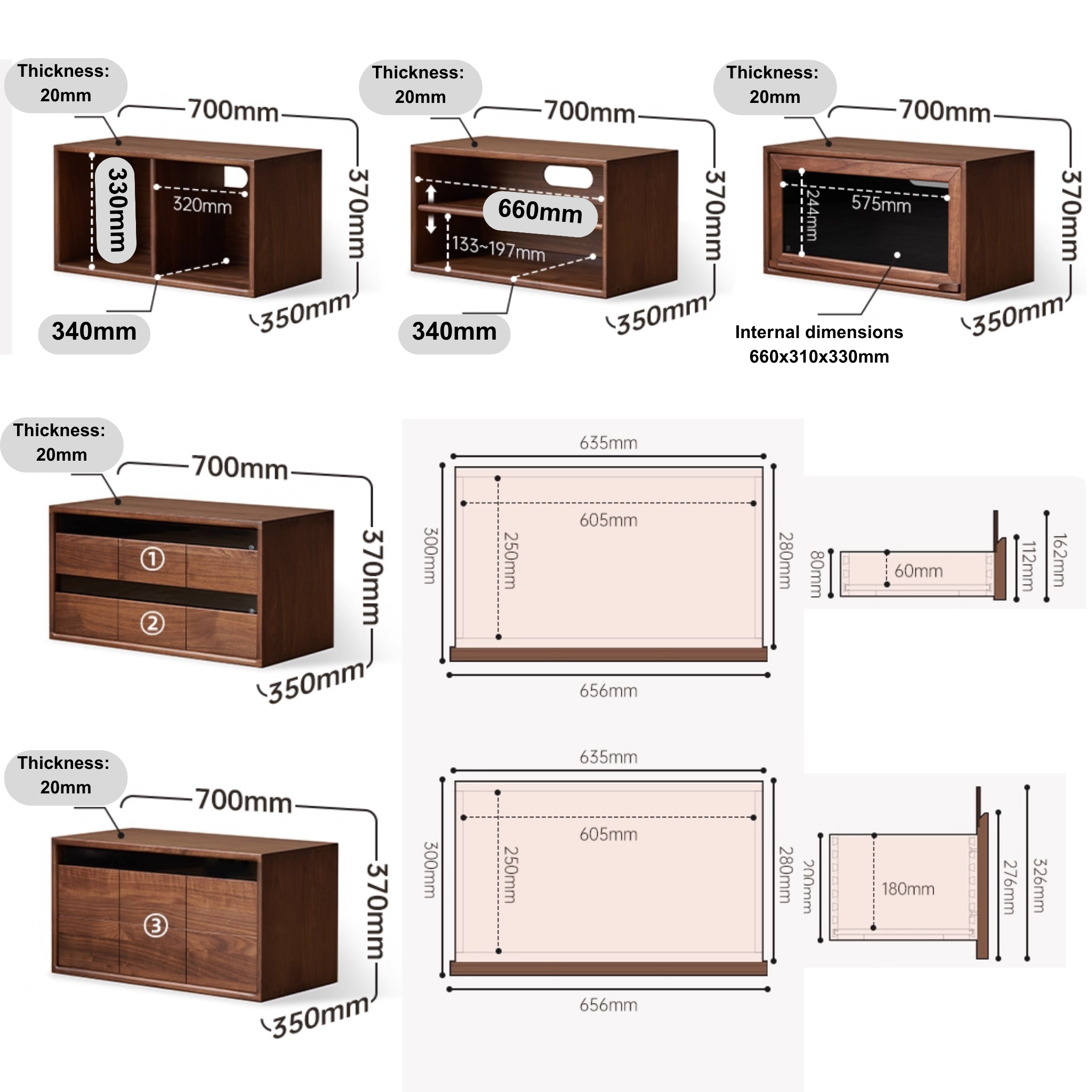 Solidwood Luxembourg Set of 8 Modular Entertainment Unit, American Black Walnut