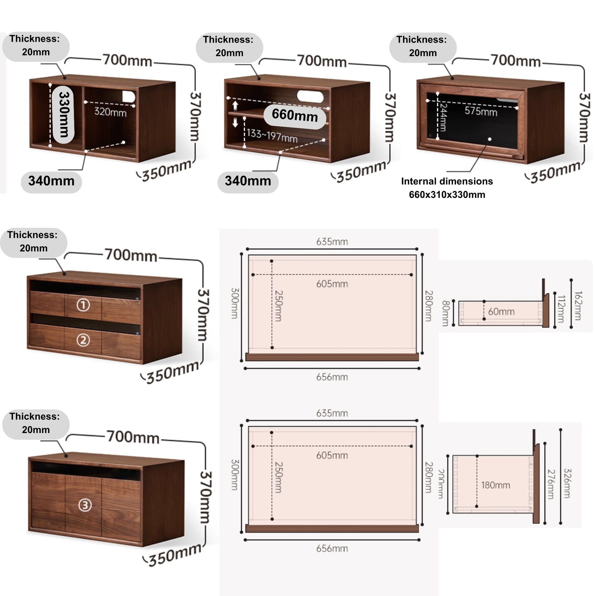 Solidwood Luxembourg Set of 8 Modular Entertainment Unit, American Black Walnut