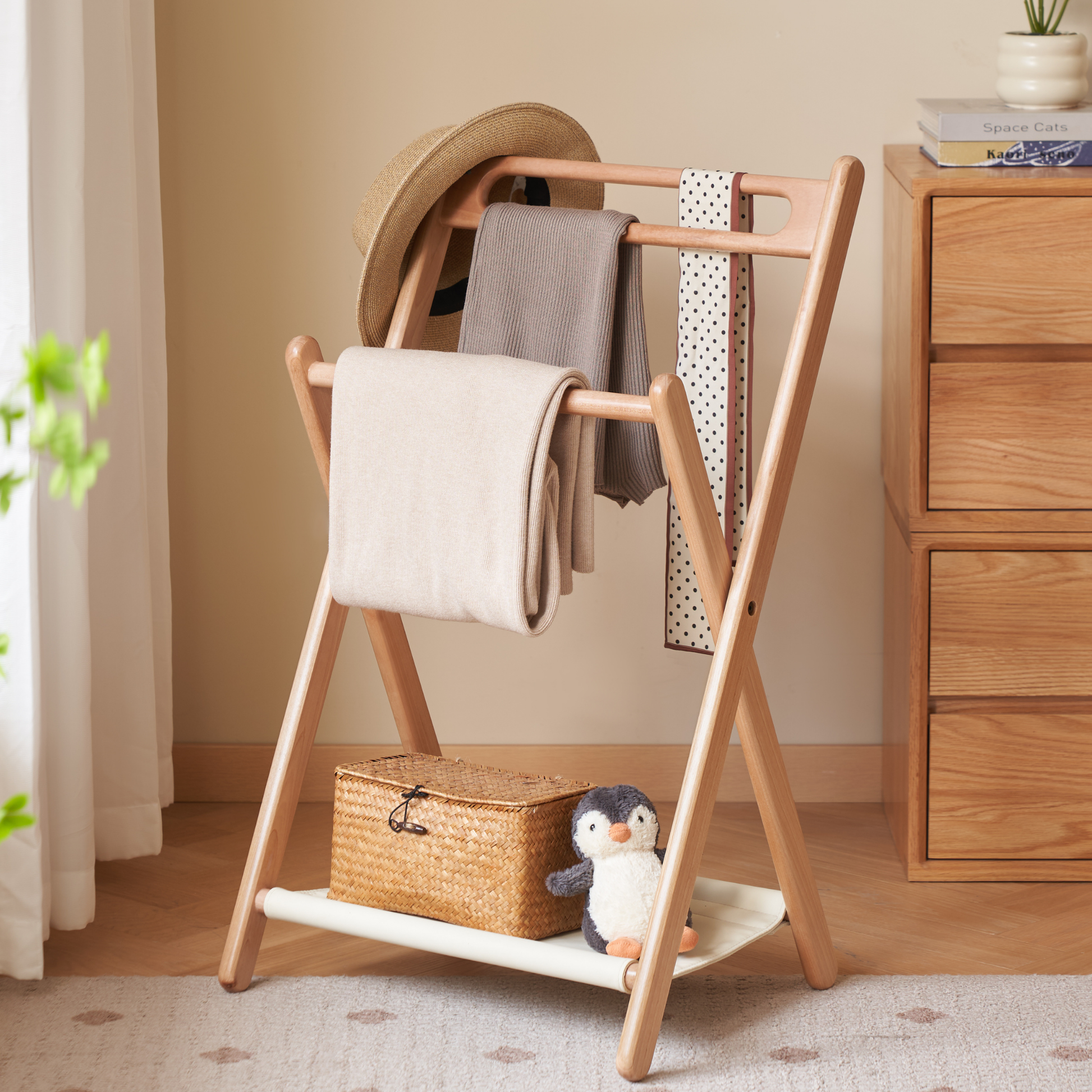 Solidwood Mia Foldable Clothes Rack, Premium Birch