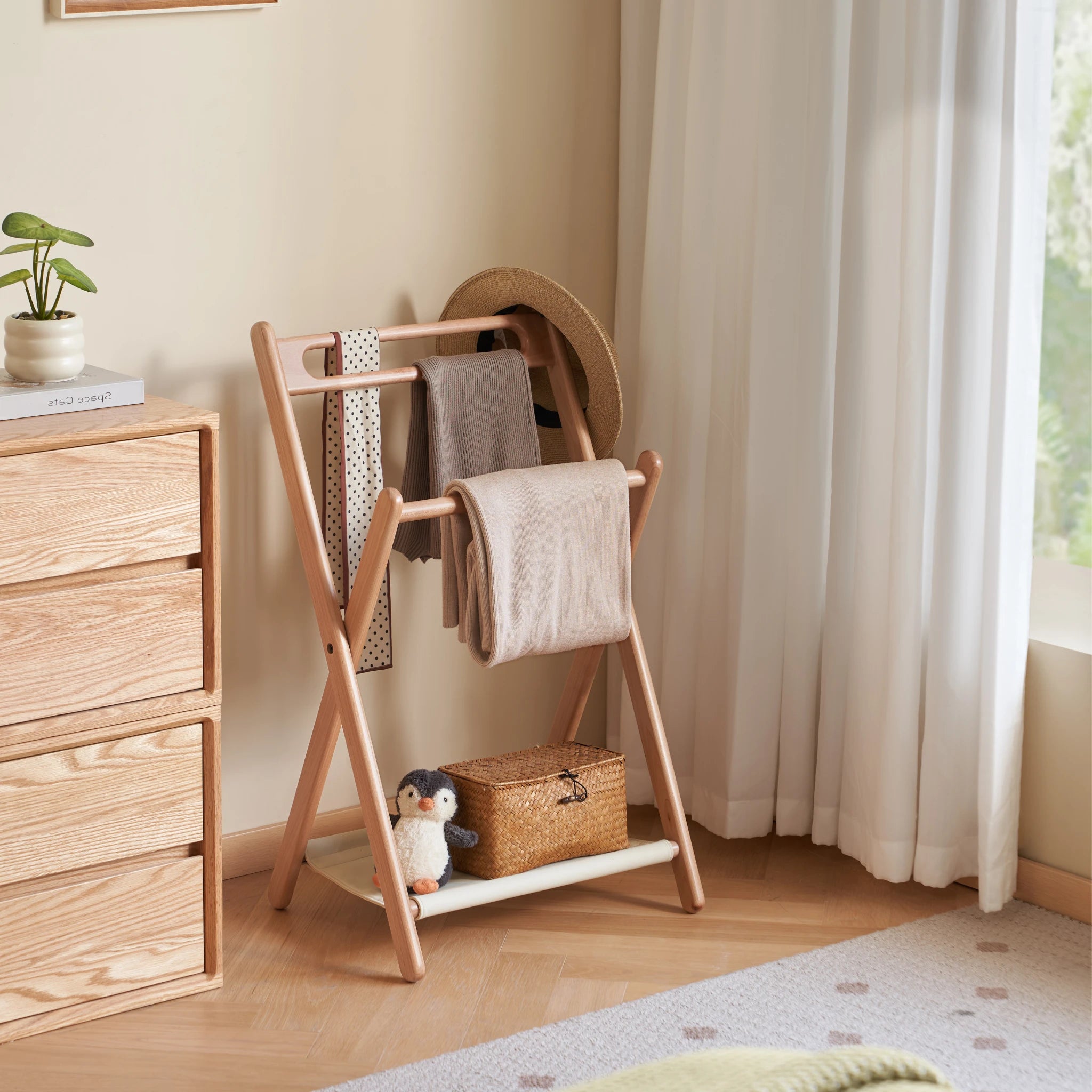 Solidwood Mia Foldable Clothes Rack, Premium Birch