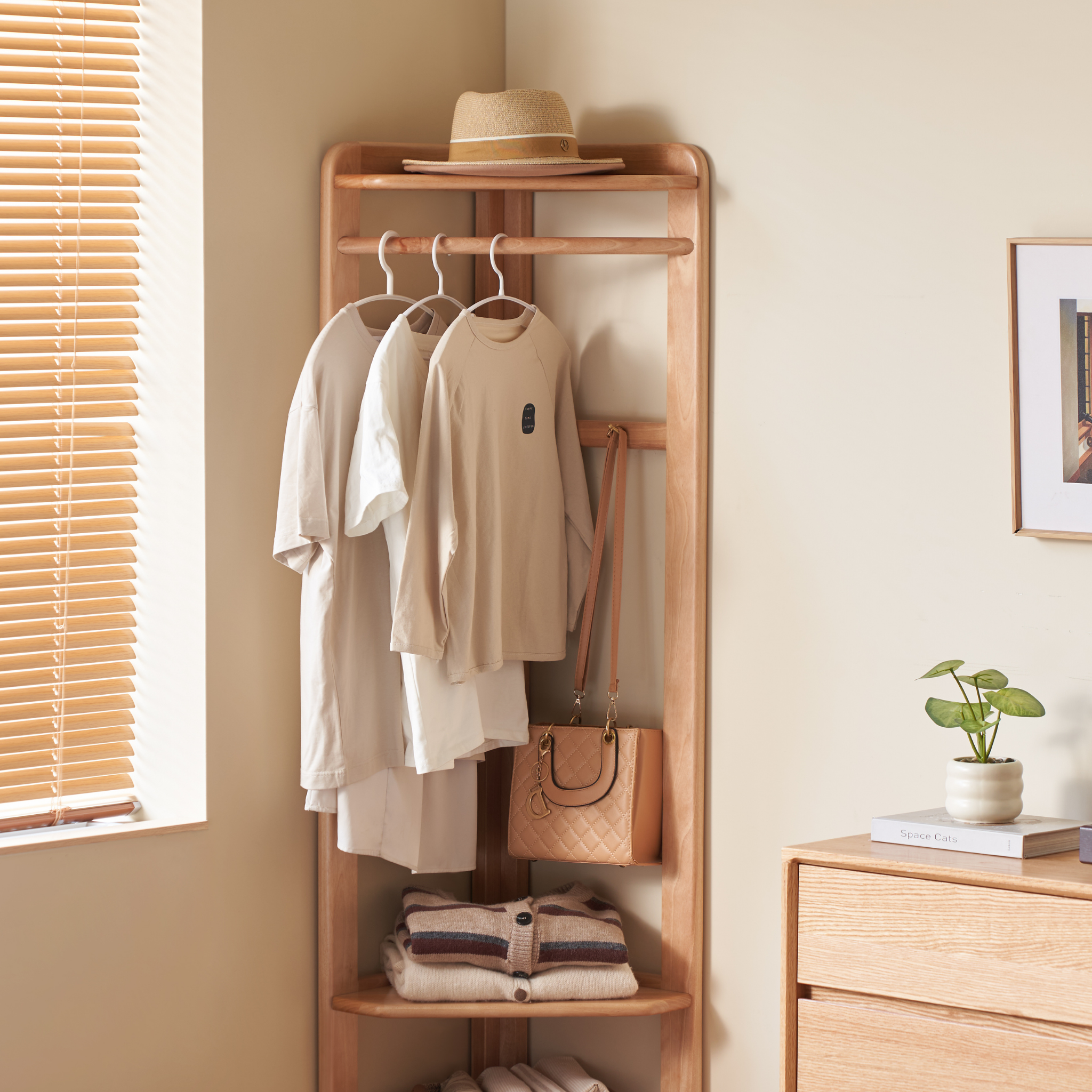 Solidwood Mia Corner Clothes Rack, Premium Birch