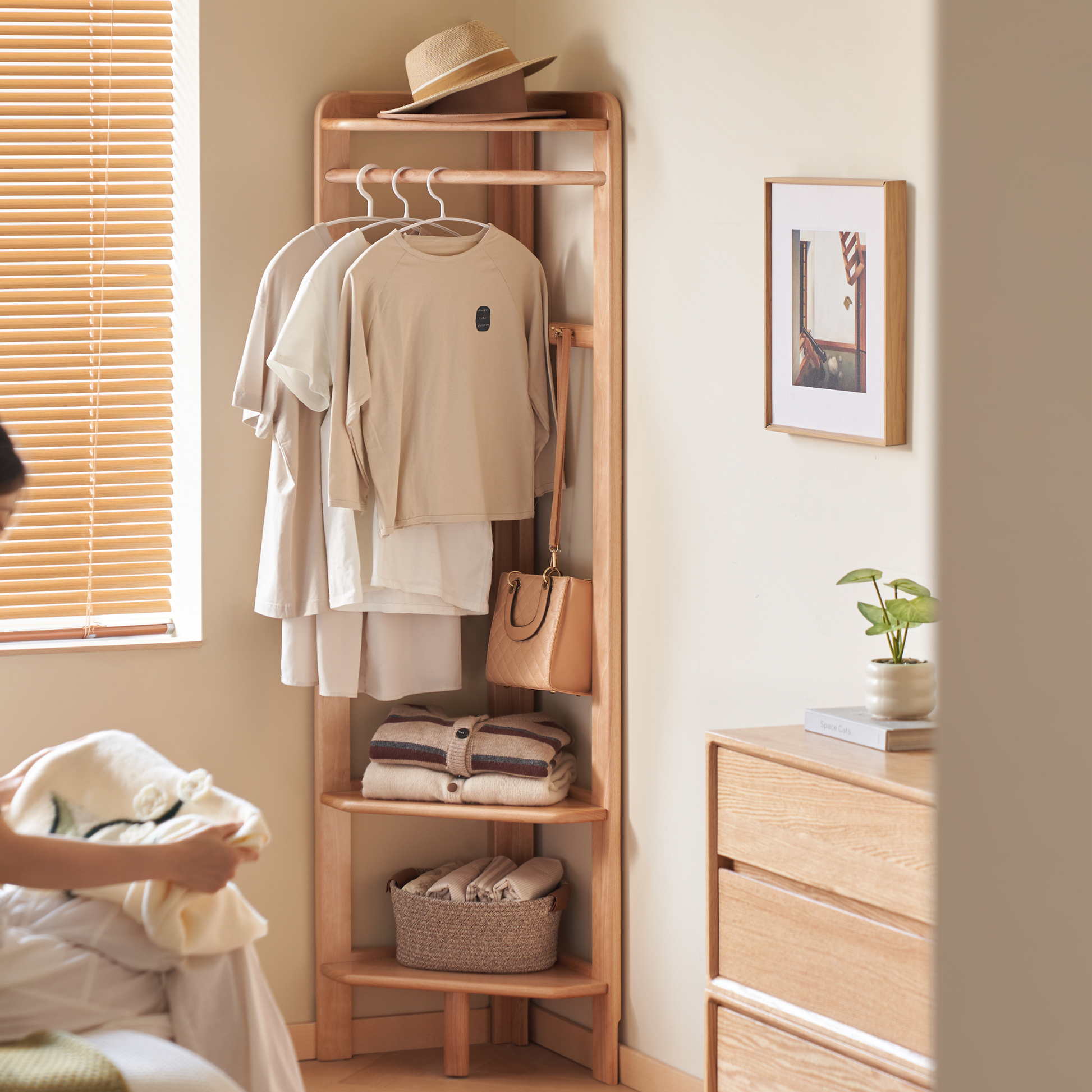 Solidwood Mia Corner Clothes Rack, Premium Birch