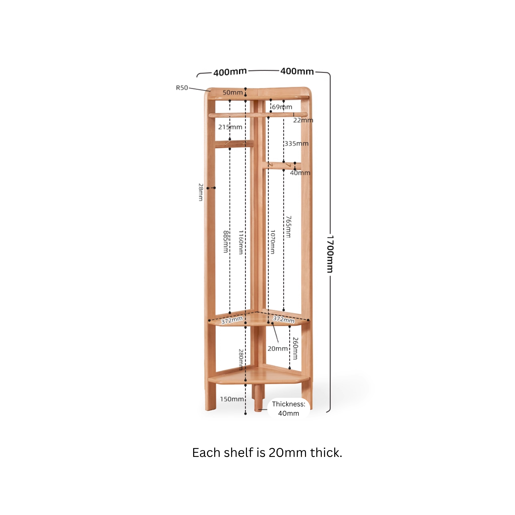 Solidwood Mia Corner Clothes Rack, Premium Birch