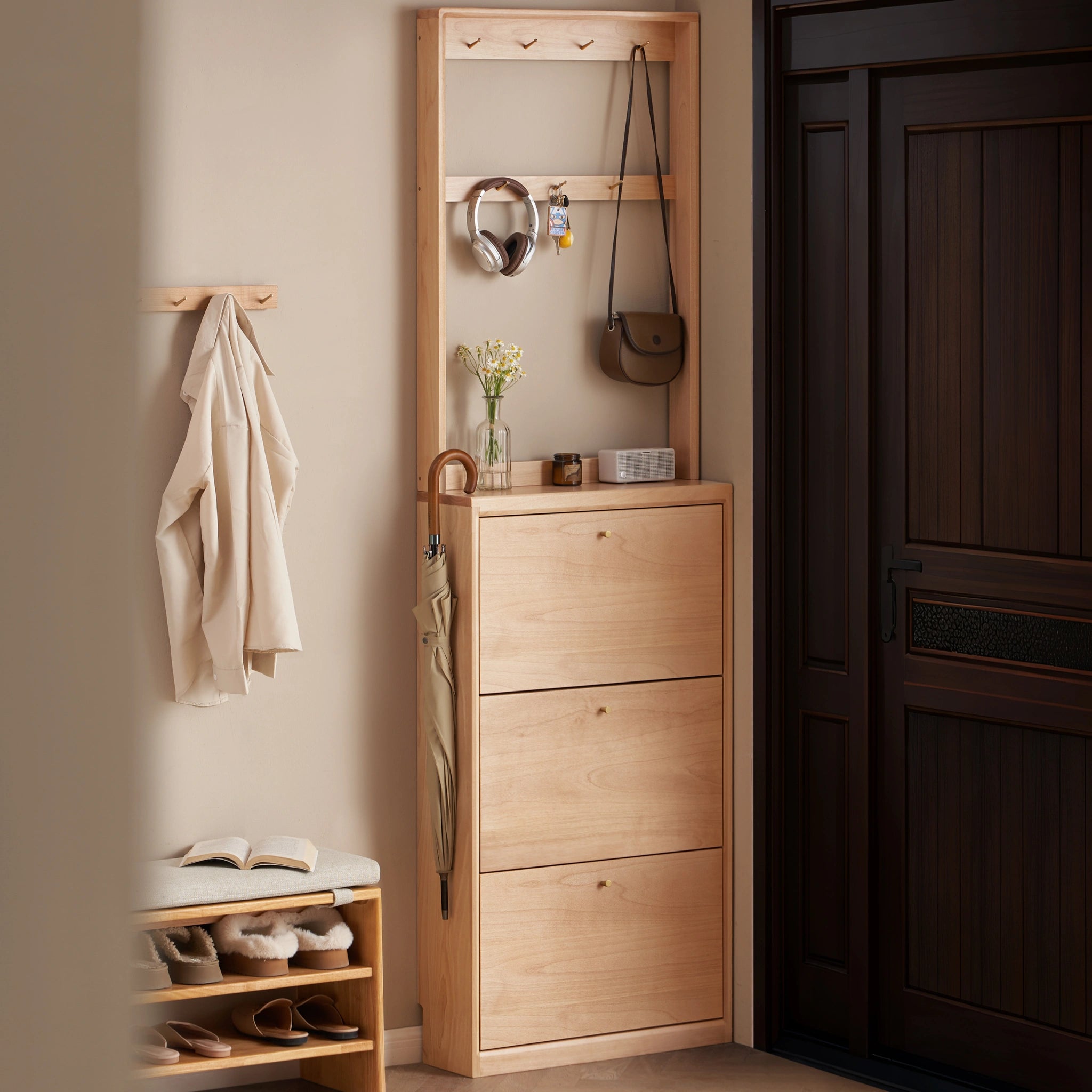 Solidwood Mia Shoe Cabinet, Premium Birch