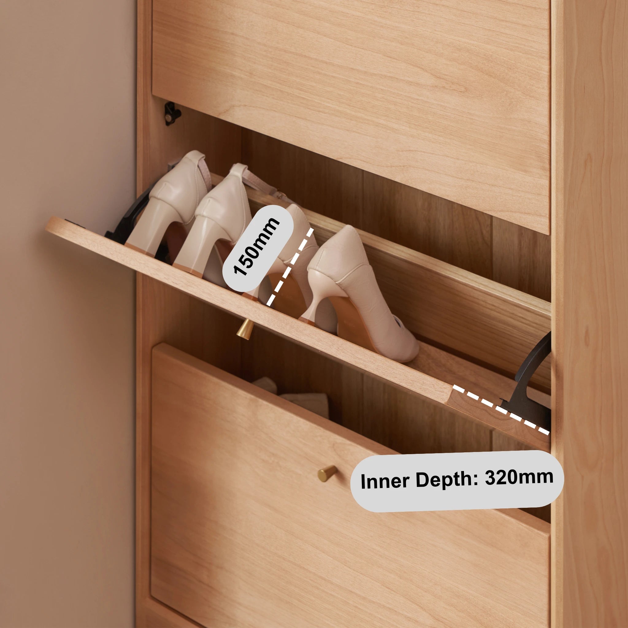 Solidwood Mia Shoe Cabinet, Premium Birch