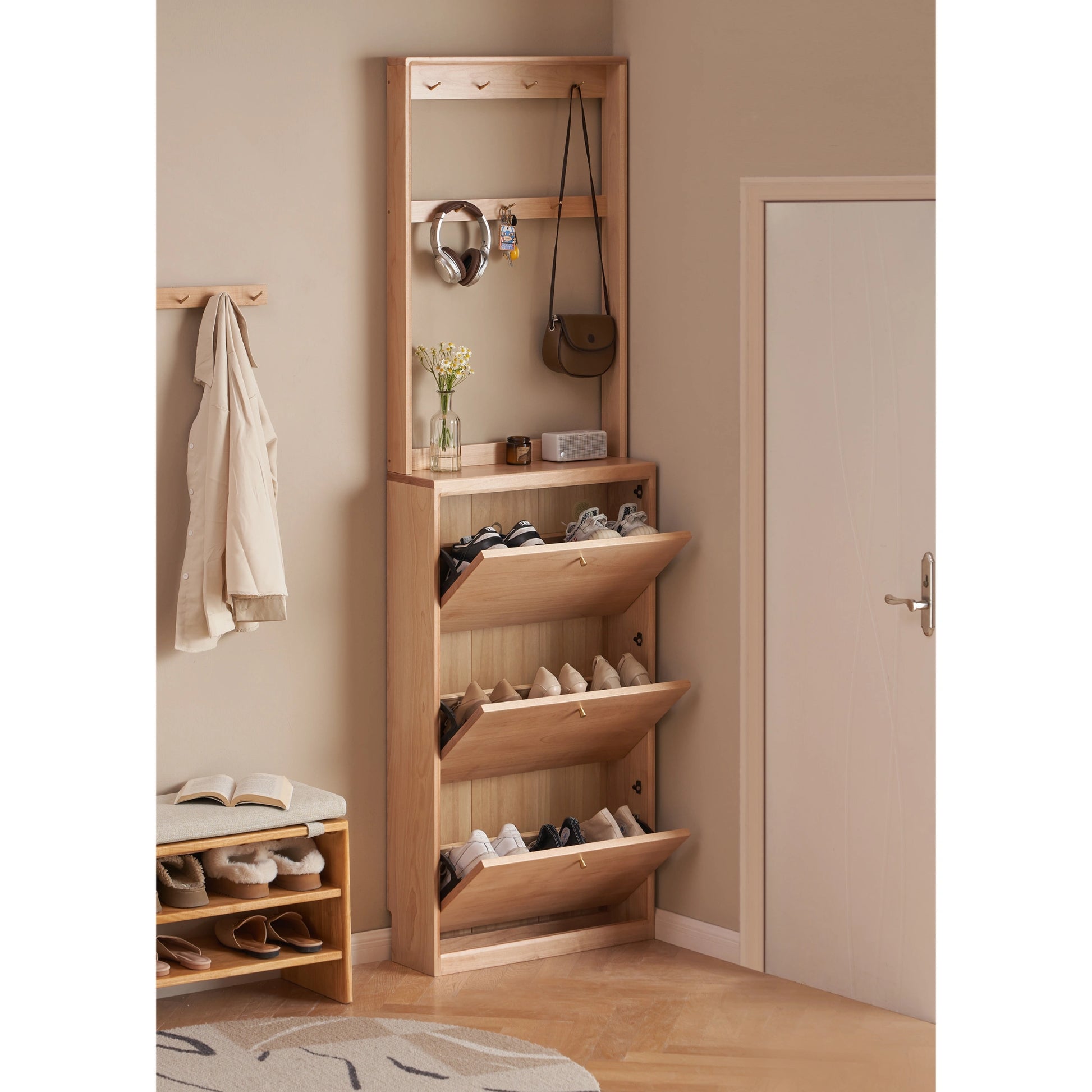 Solidwood Mia Shoe Cabinet, Premium Birch