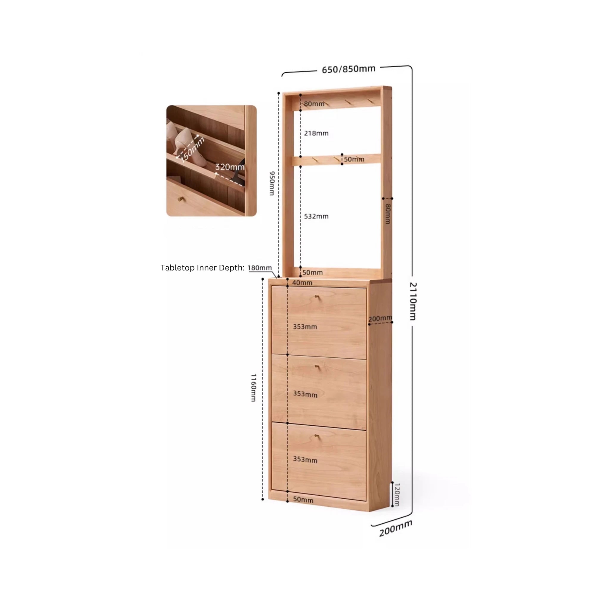 Solidwood Mia Shoe Cabinet, Premium Birch