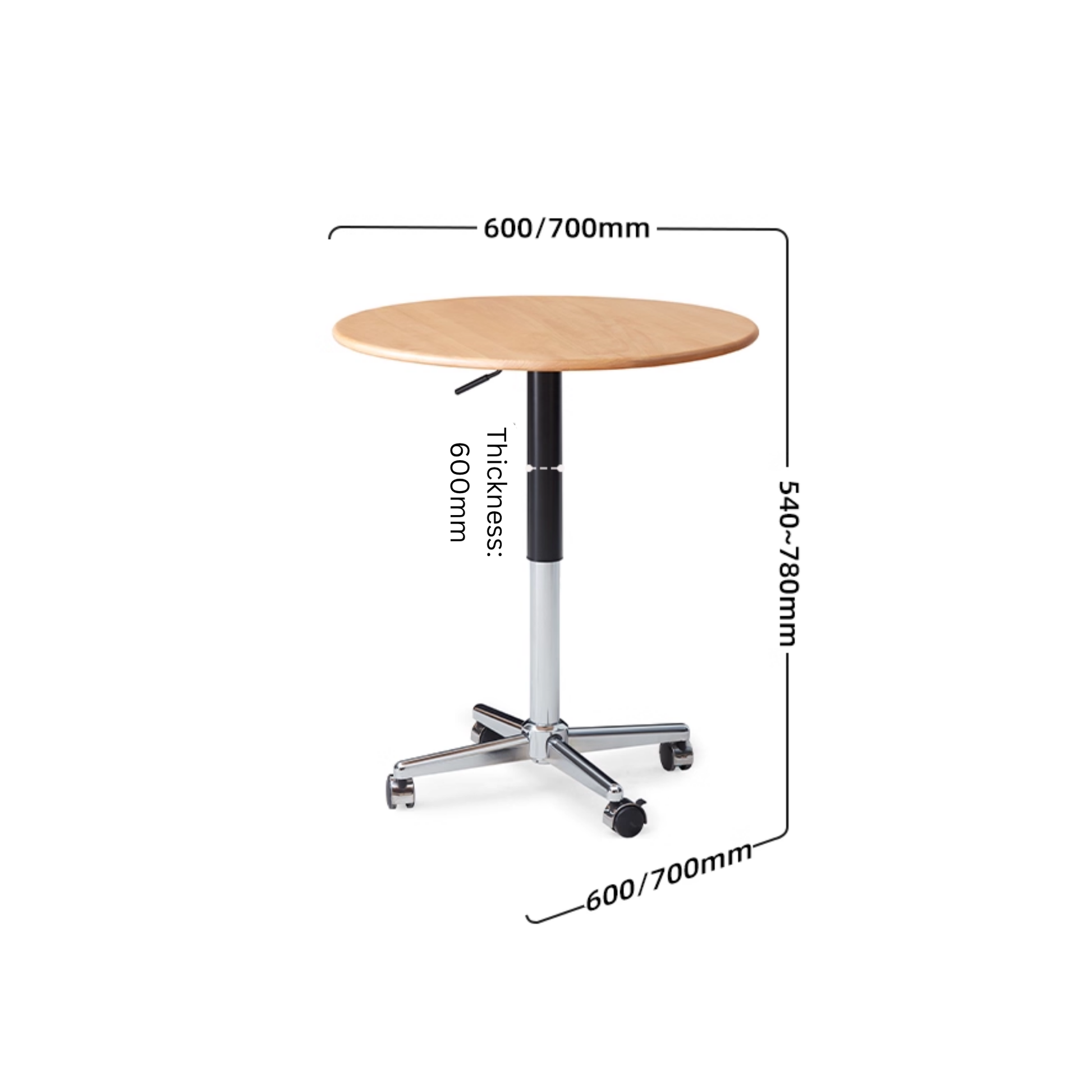 Solidwood Mia Height-Adjustable Side Table, Dia70cm