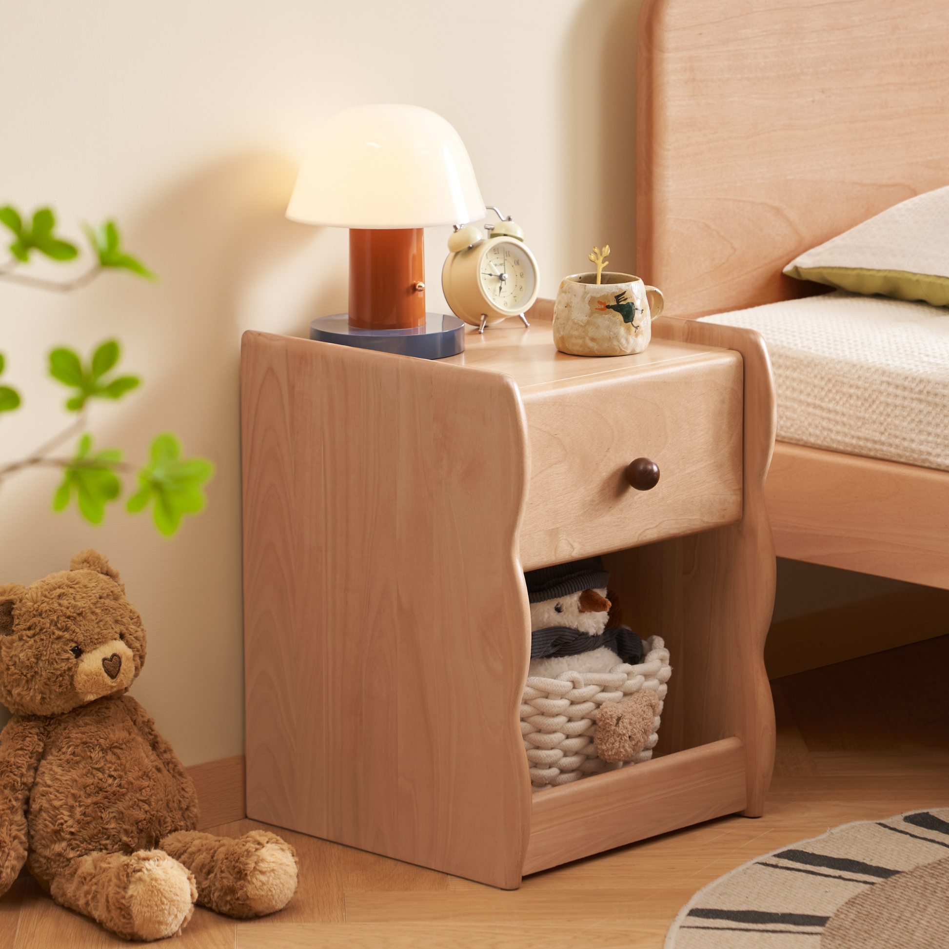 Solidwood Milo Kids Bedside Table, Premium Birch