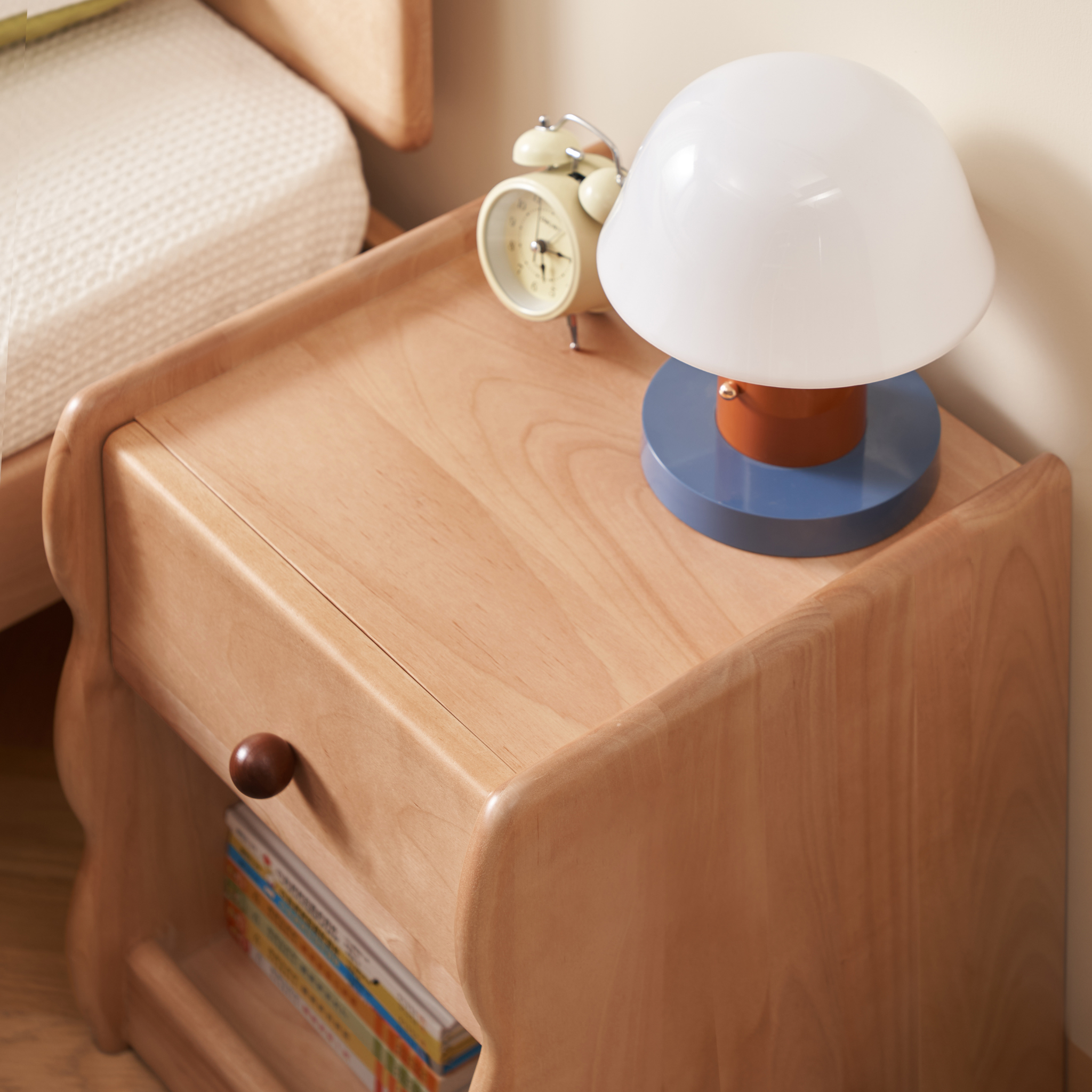 Solidwood Milo Kids Bedside Table, Premium Birch