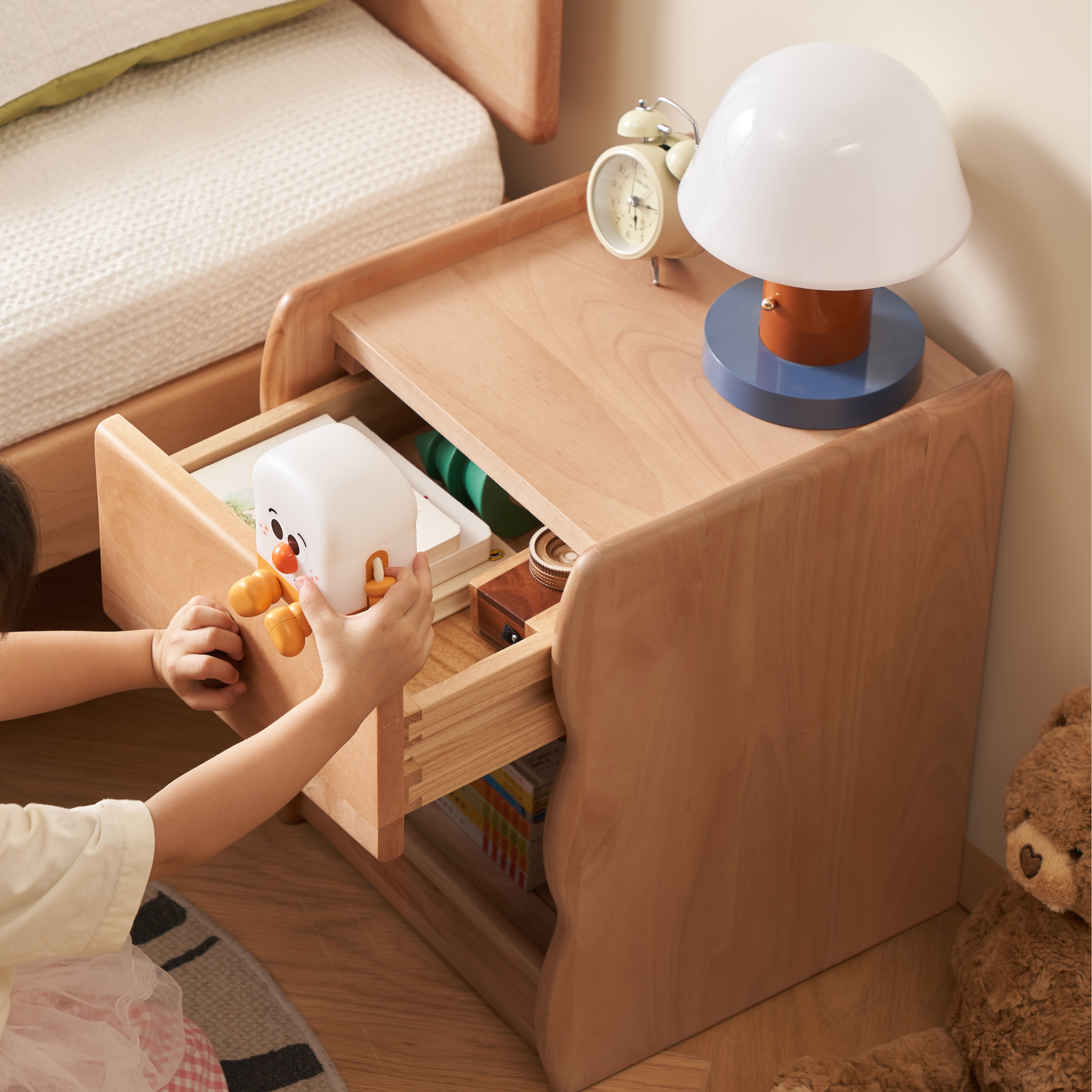 Solidwood Milo Kids Bedside Table, Premium Birch