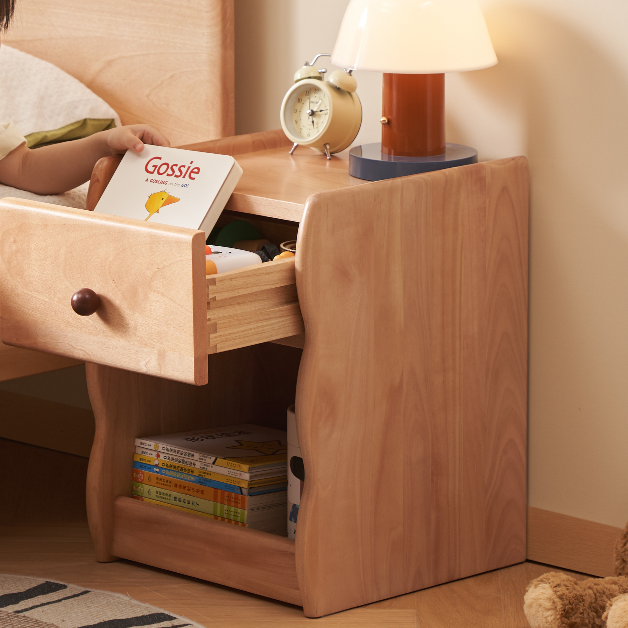 Solidwood Milo Kids Bedside Table, Premium Birch