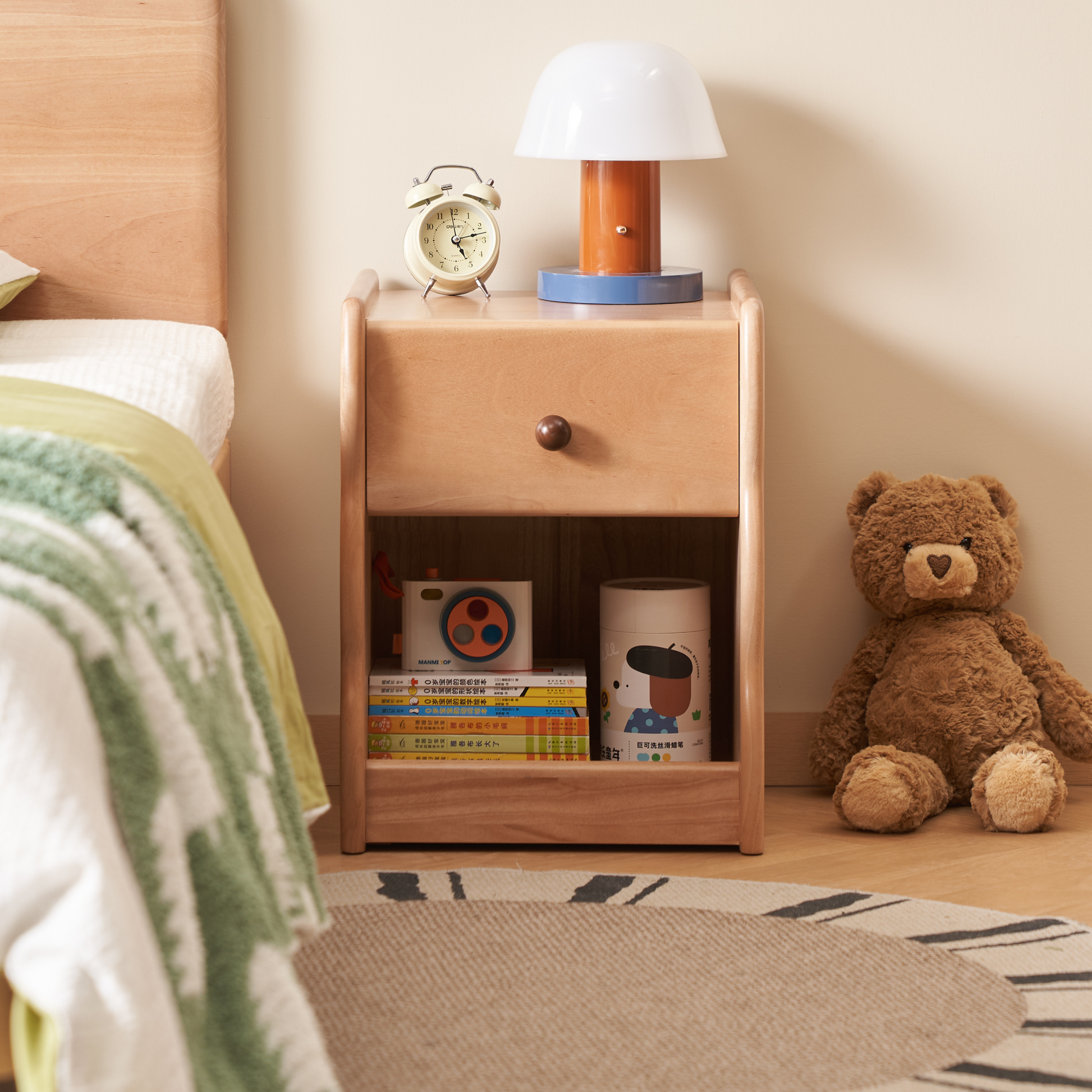 Solidwood Milo Kids Bedside Table, Premium Birch