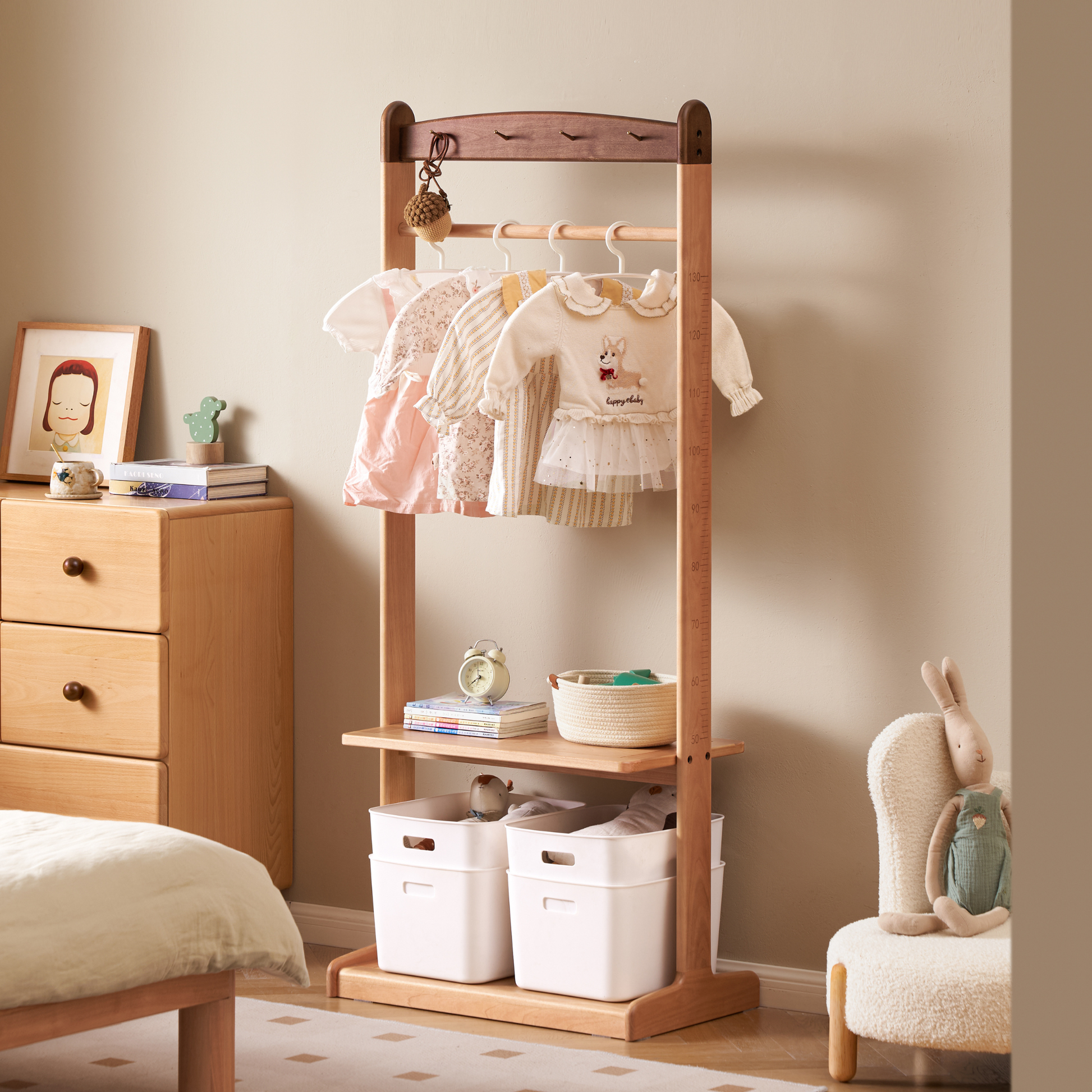 Solidwood Milo Kids Clothes Rack, Premium Birch