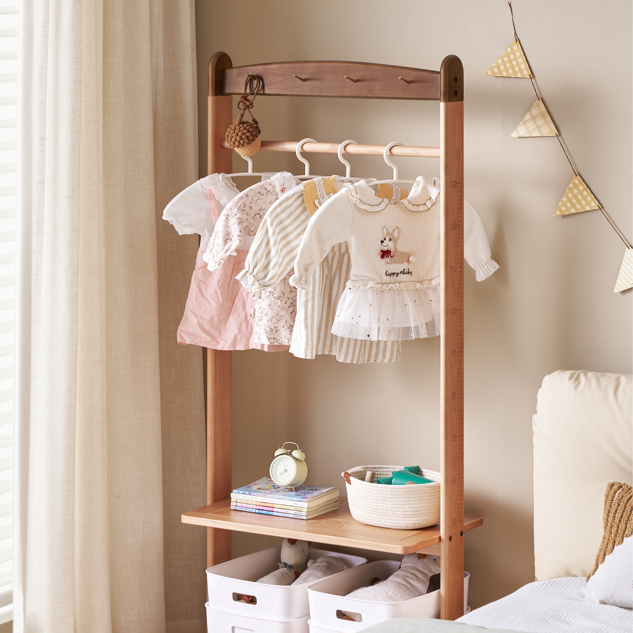 Solidwood Milo Kids Clothes Rack, Premium Birch