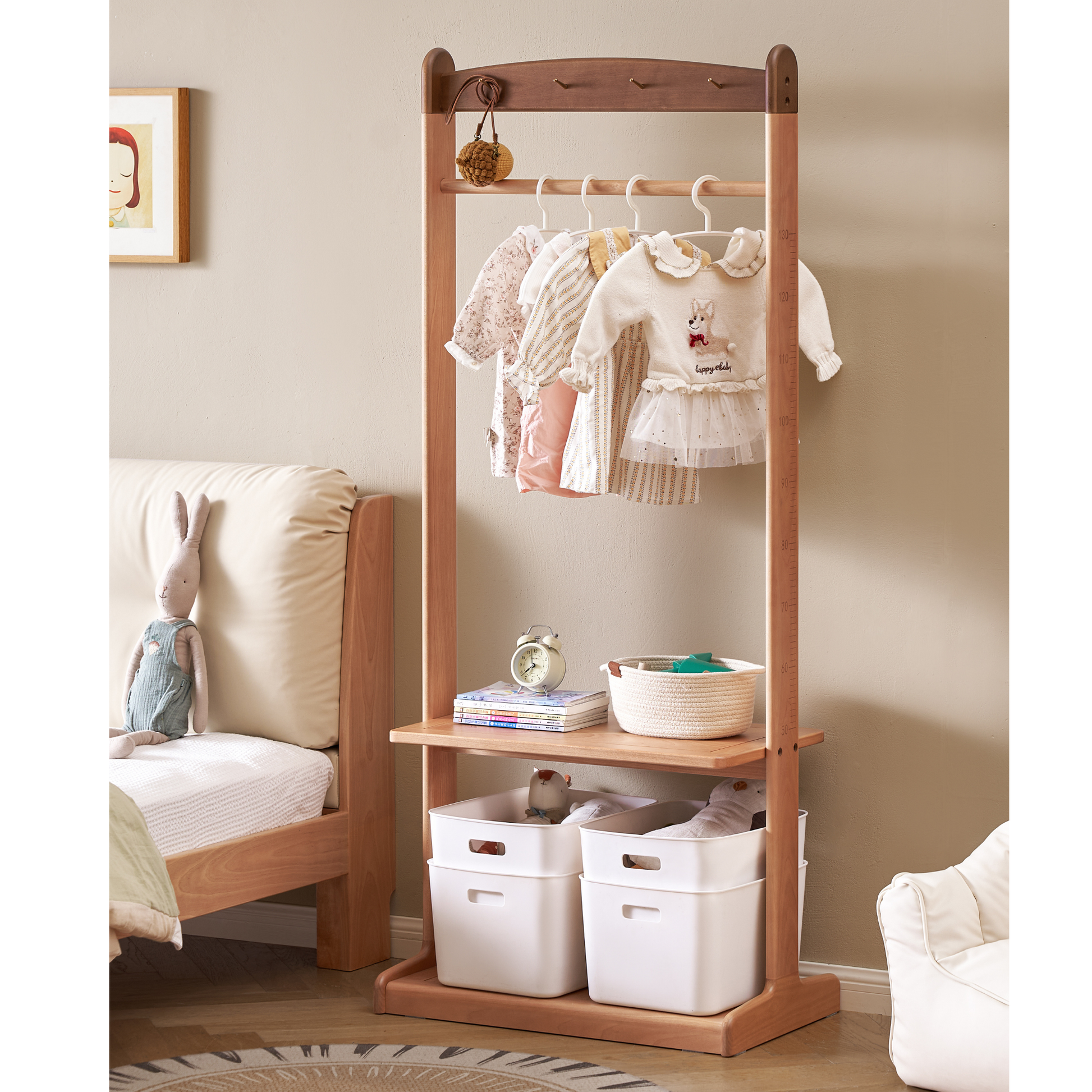 Solidwood Milo Kids Clothes Rack, Premium Birch