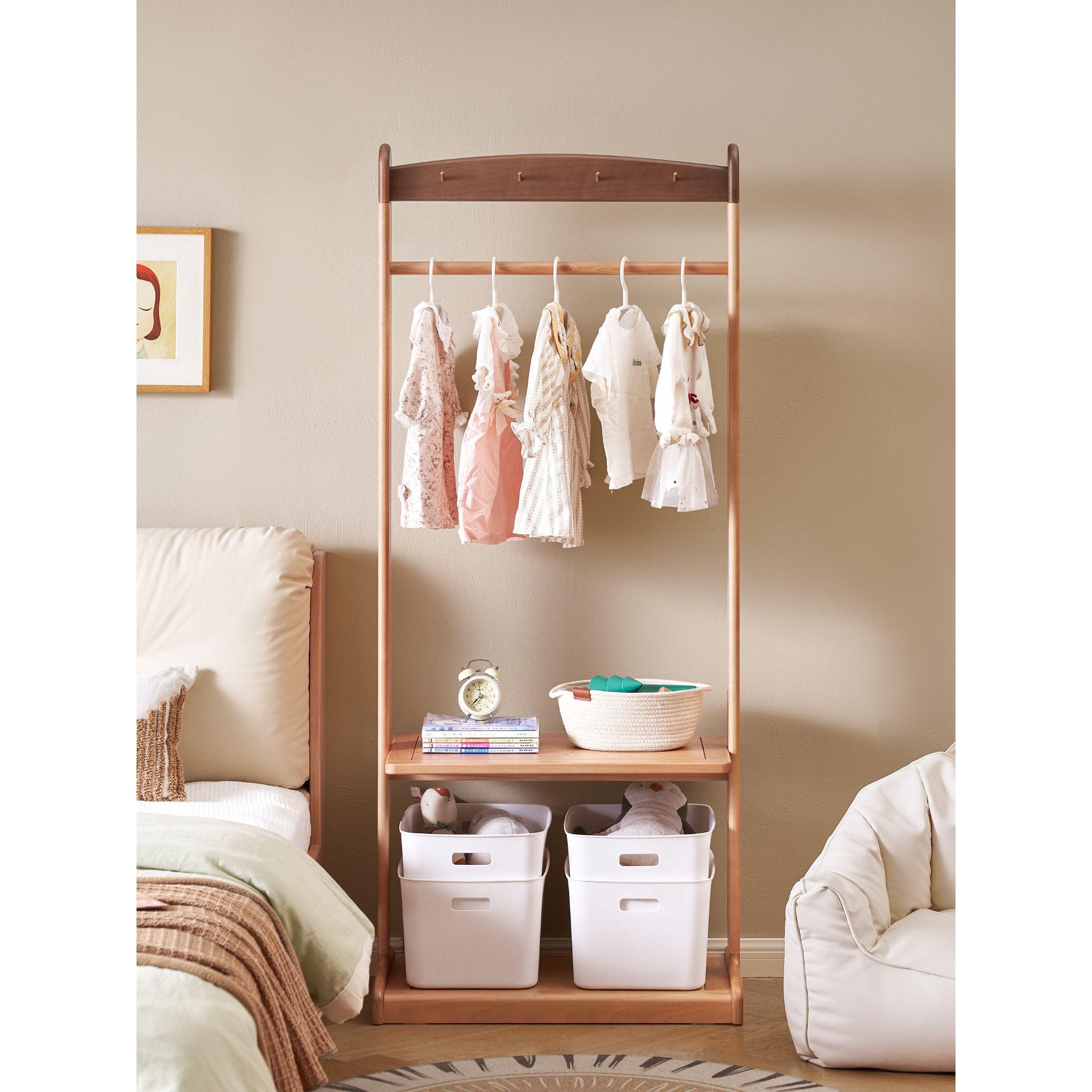 Solidwood Milo Kids Clothes Rack, Premium Birch