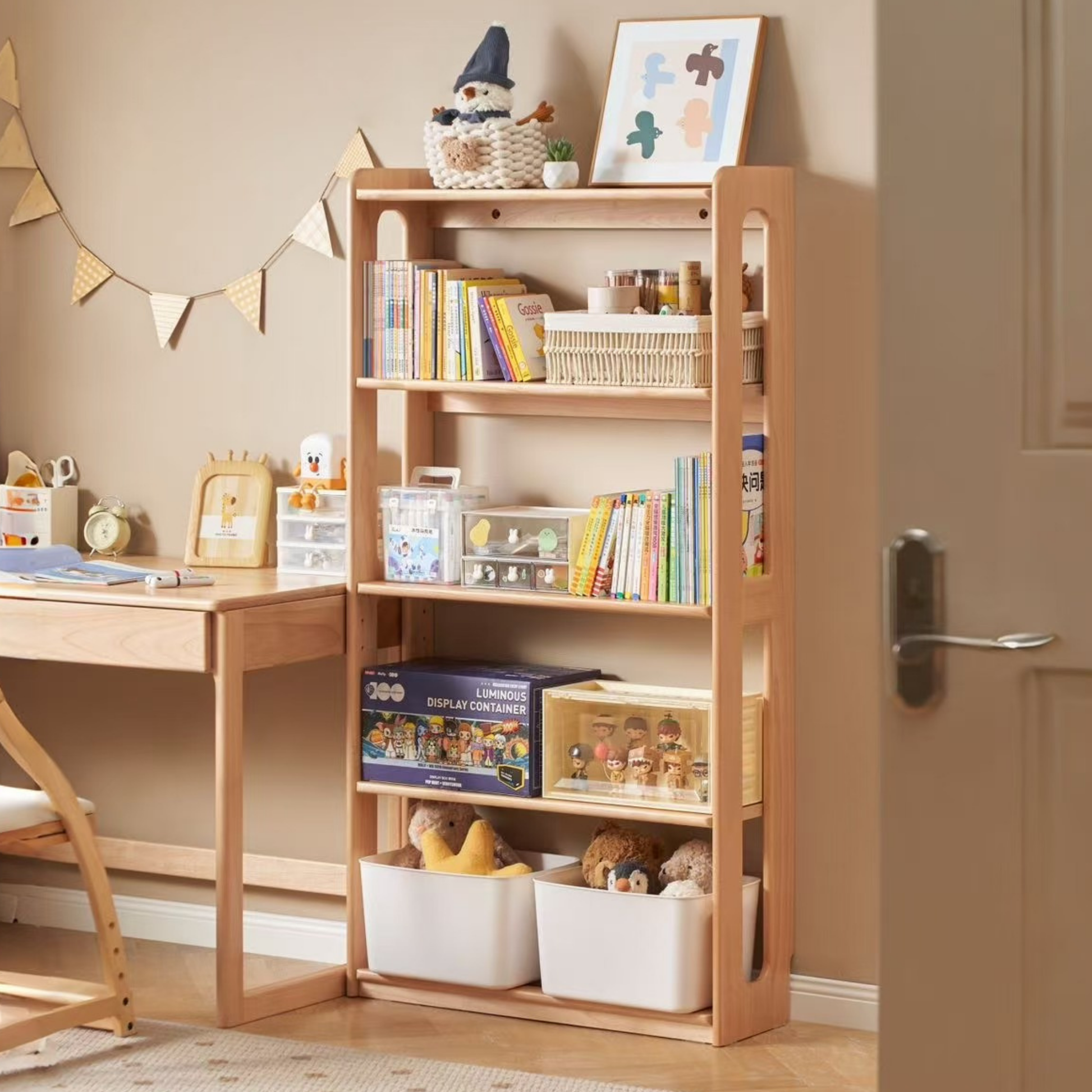 Solidwood Milo Kids 5-Tier Bookshelf, Premium Birch, W80cm