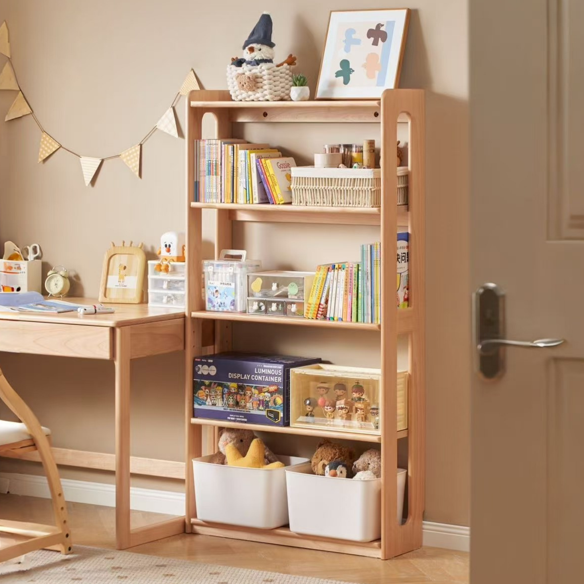 Solidwood Milo Kids 5-Tier Bookshelf, Premium Birch, W80cm