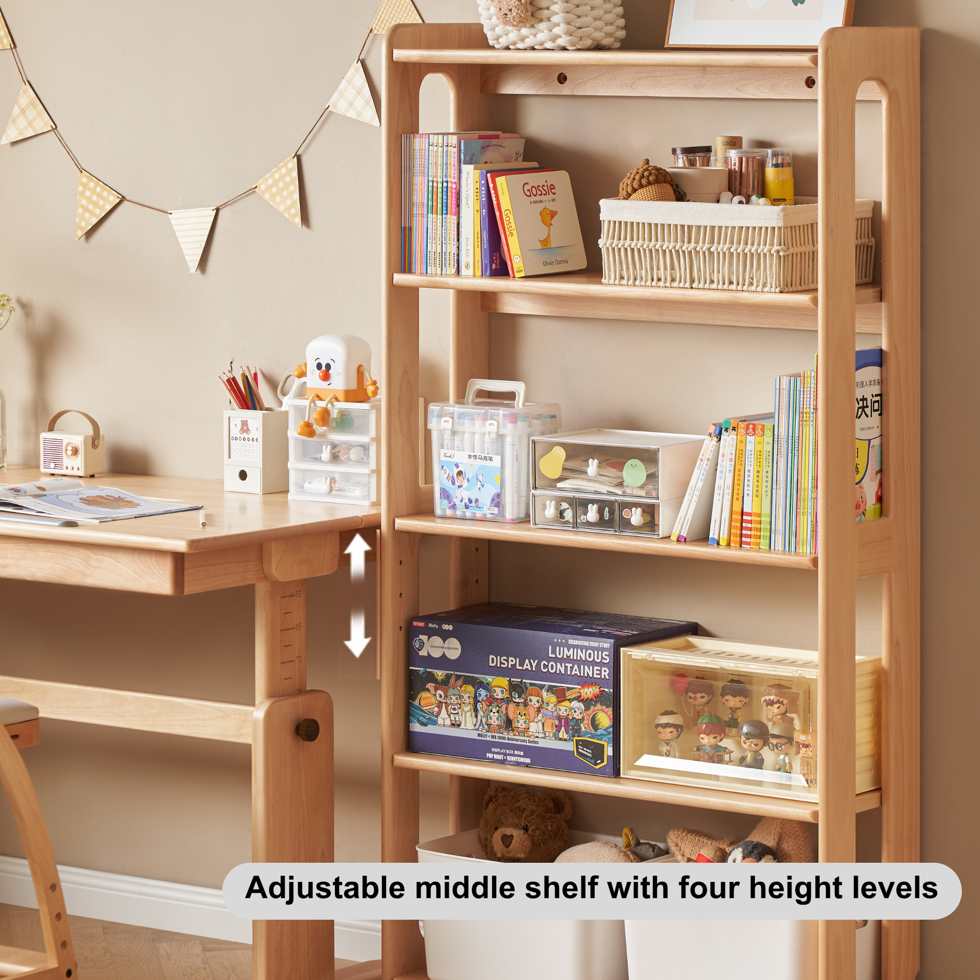Solidwood Milo Kids 5-Tier Bookshelf, Premium Birch, W80cm