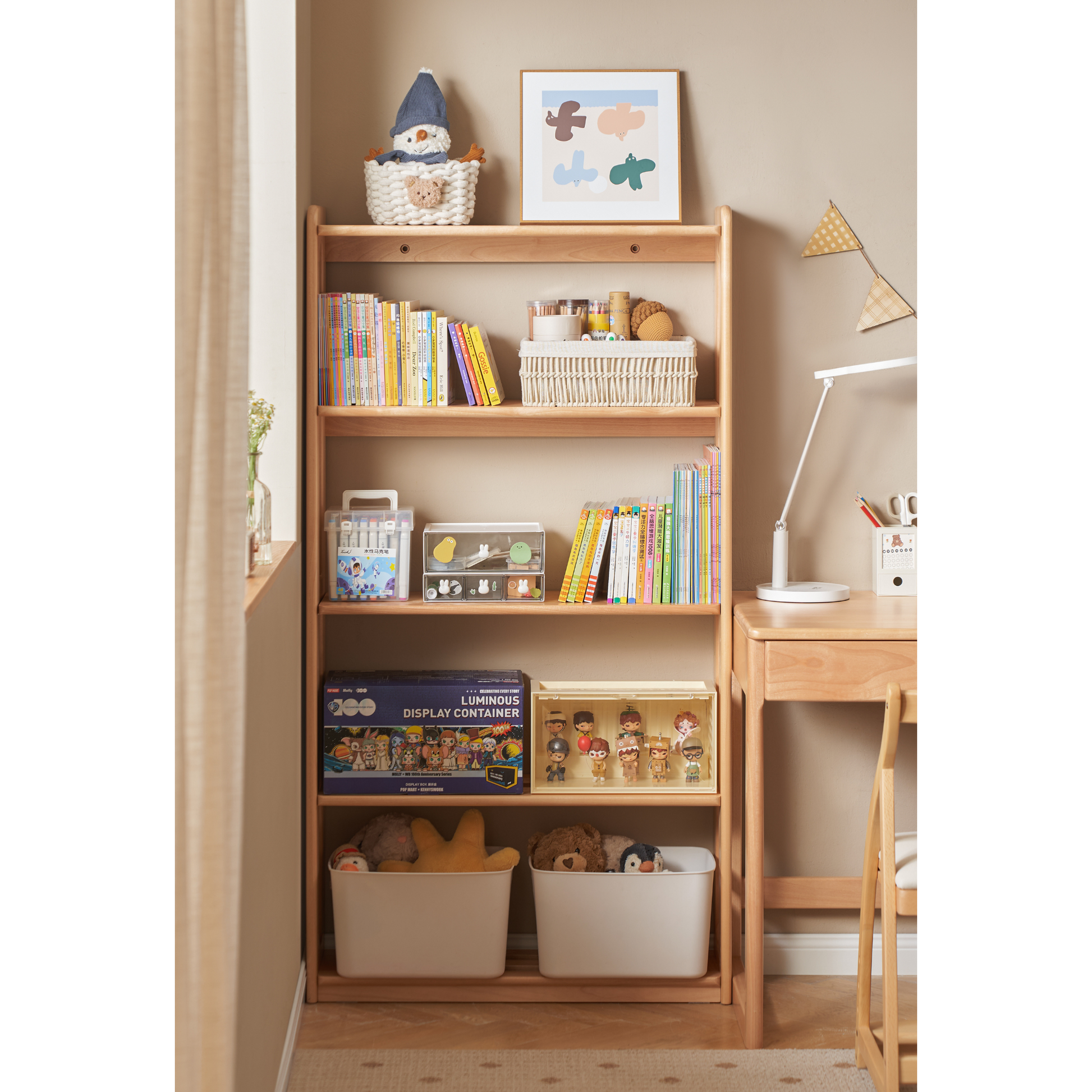 Solidwood Milo Kids 5-Tier Bookshelf, Premium Birch, W80cm