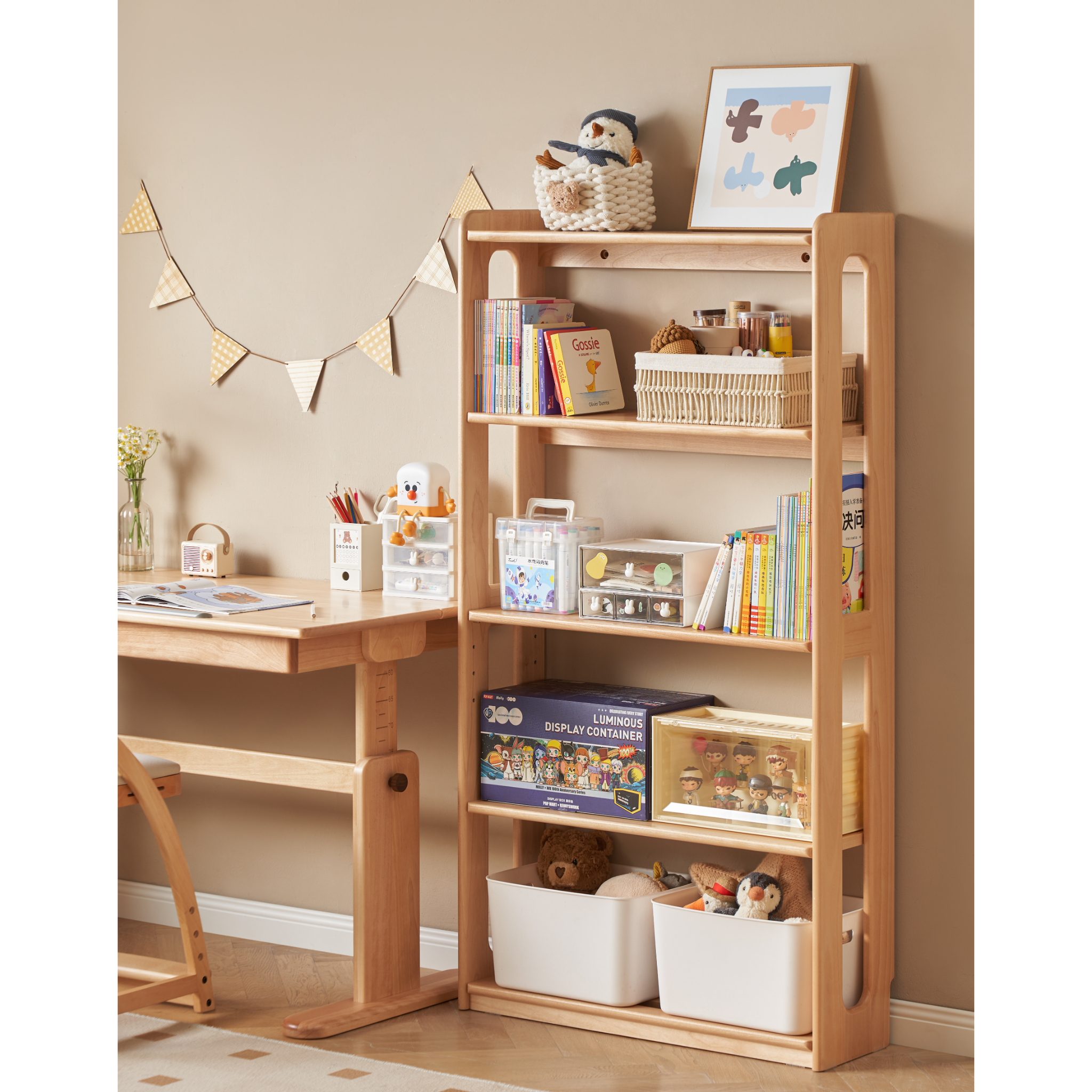 Solidwood Milo Kids 5-Tier Bookshelf, Premium Birch, W80cm