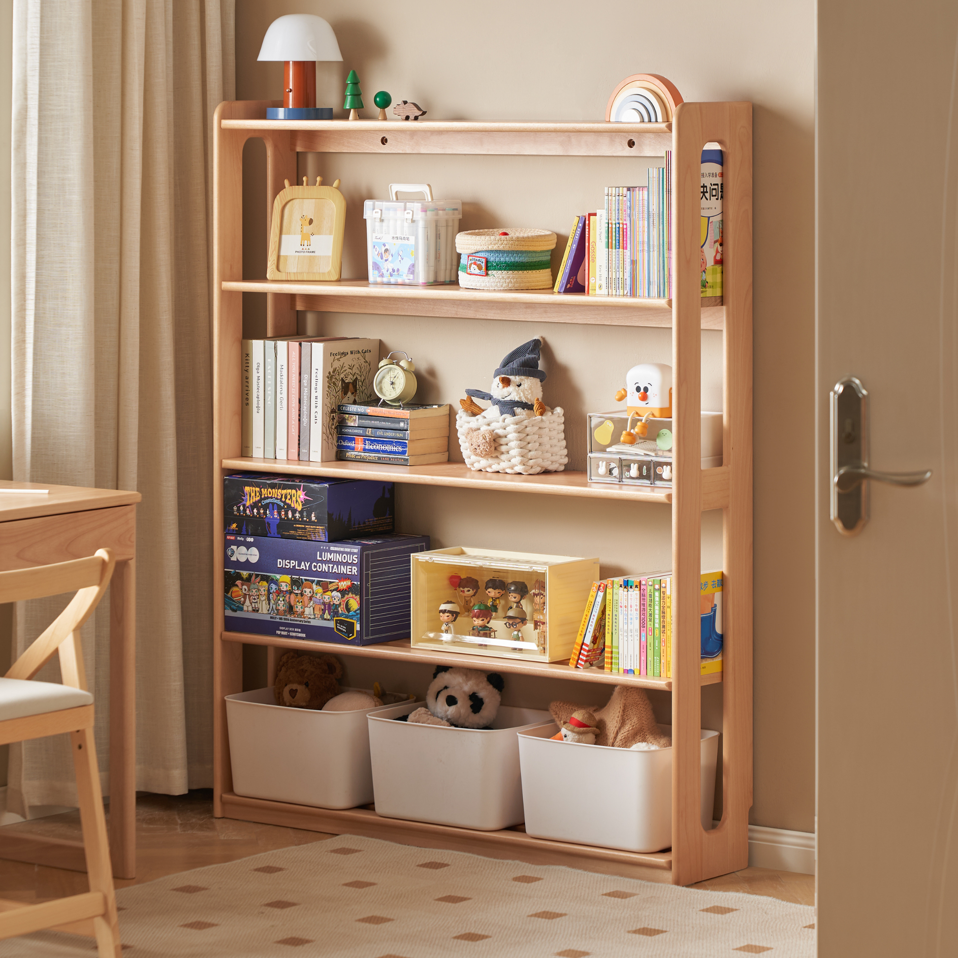 Solidwood Milo Kids 5-Tier Bookshelf, Premium Birch, W120cm
