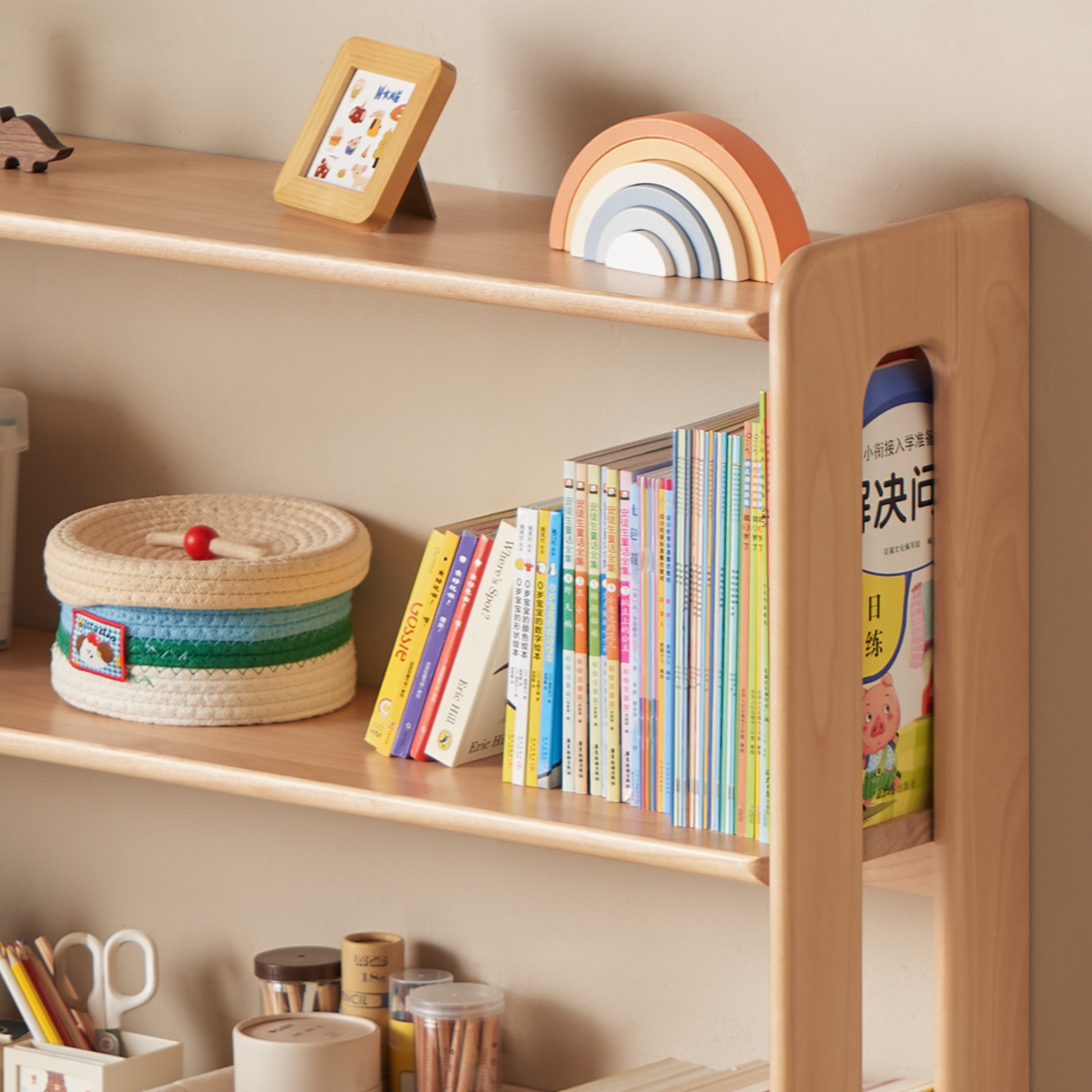 Solidwood Milo Kids 5-Tier Bookshelf, Premium Birch, W120cm