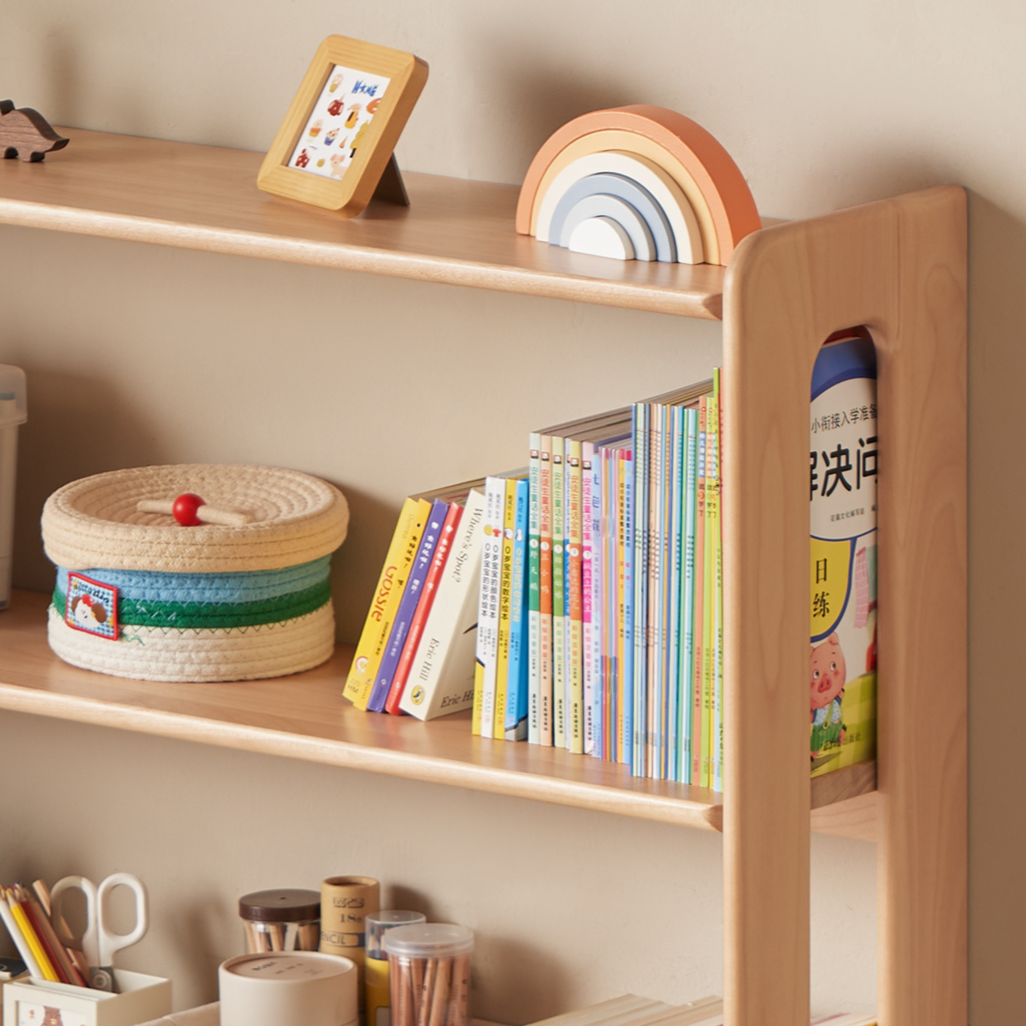 Solidwood Milo Kids 5-Tier Bookshelf, Premium Birch, W120cm
