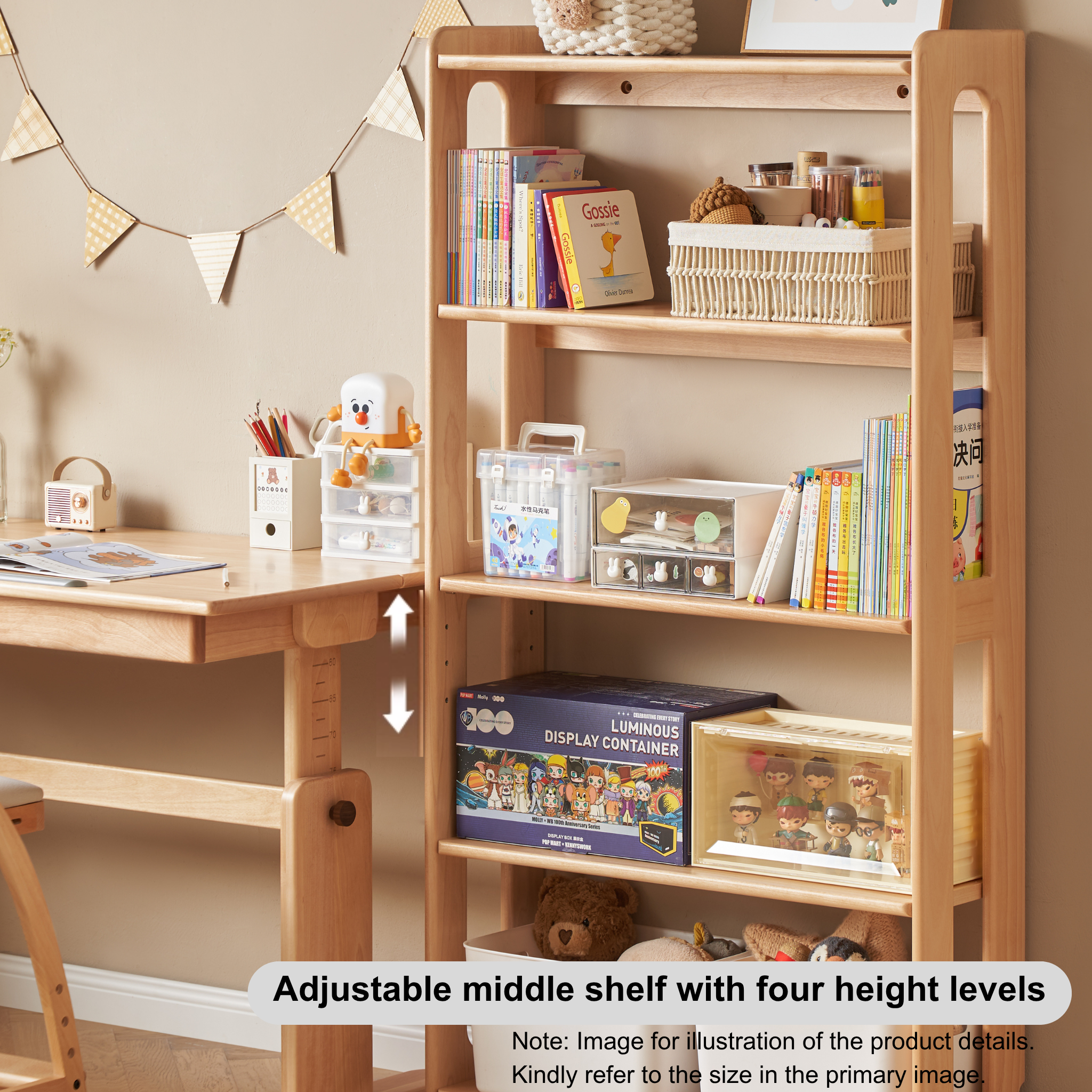 Solidwood Milo Kids 5-Tier Bookshelf, Premium Birch, W120cm