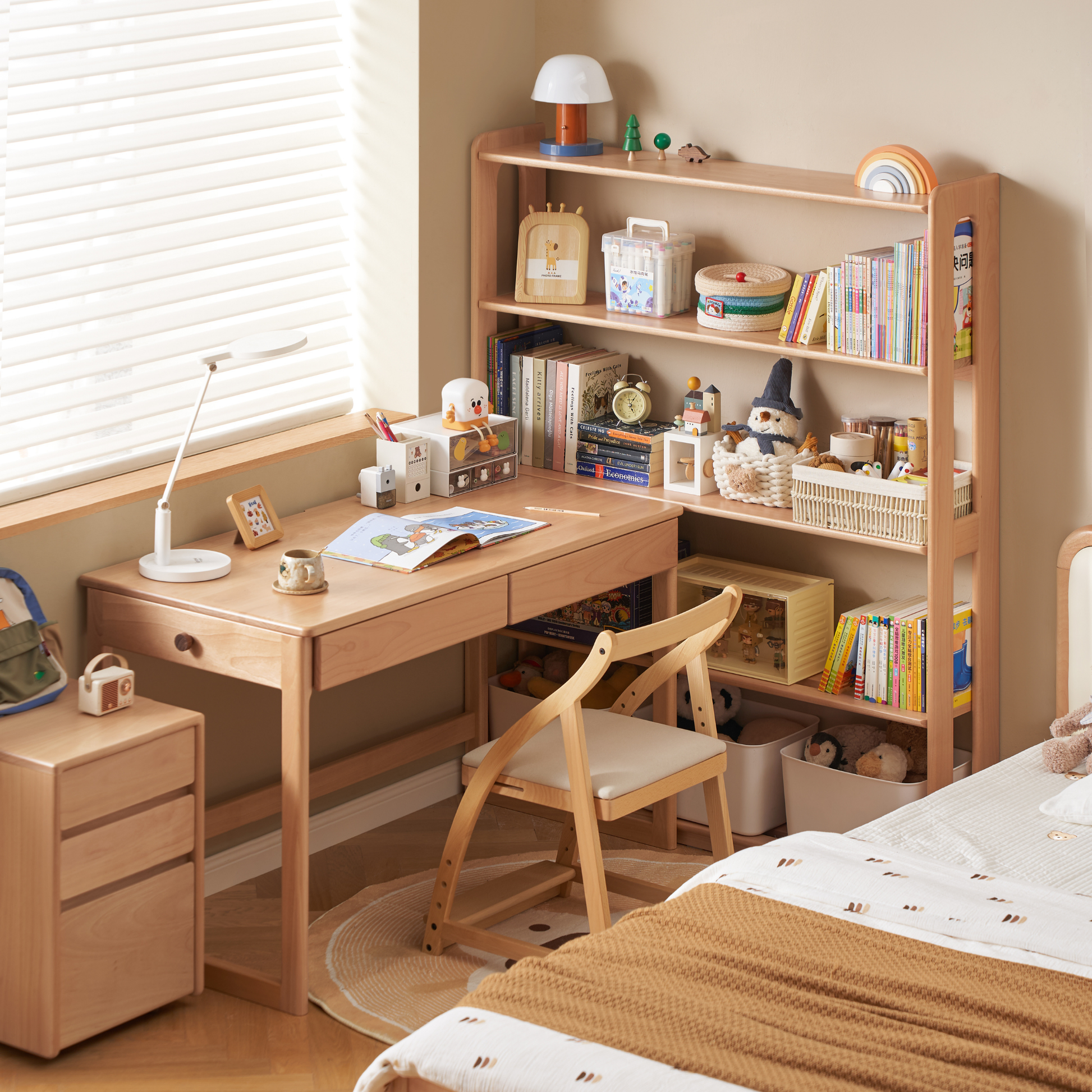 Solidwood Milo Kids 5-Tier Bookshelf, Premium Birch, W120cm