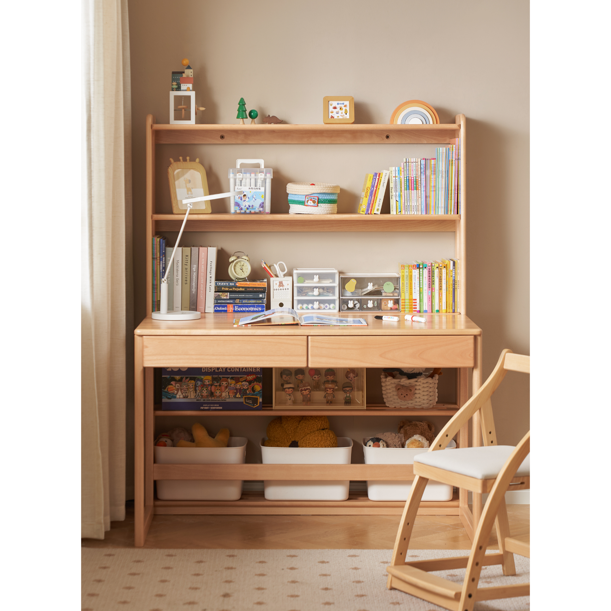 Solidwood Milo Kids 5-Tier Bookshelf, Premium Birch, W120cm