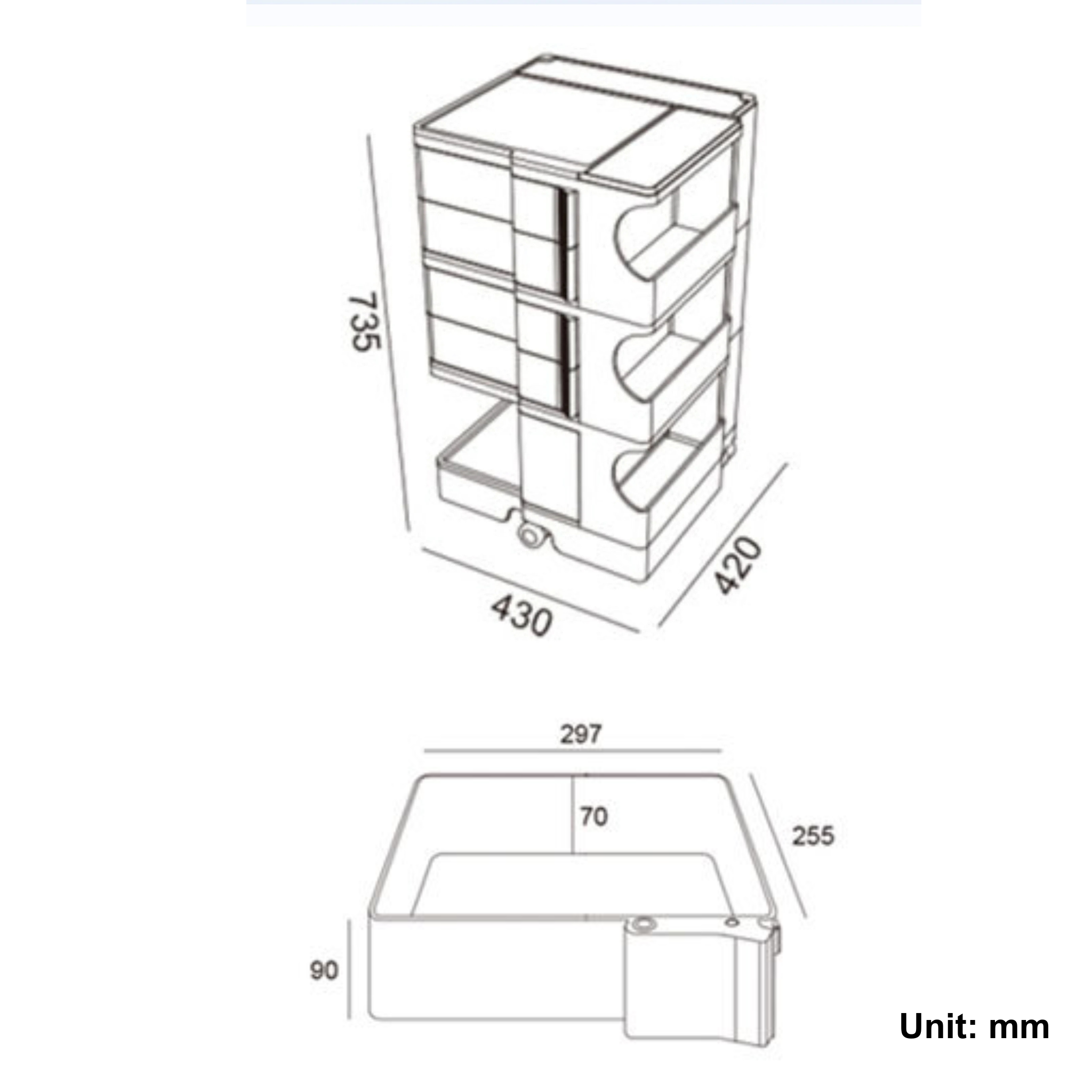 MODE Joe Colombo 3 Tier Boby Storage Trolley Cart Replica, Yellow