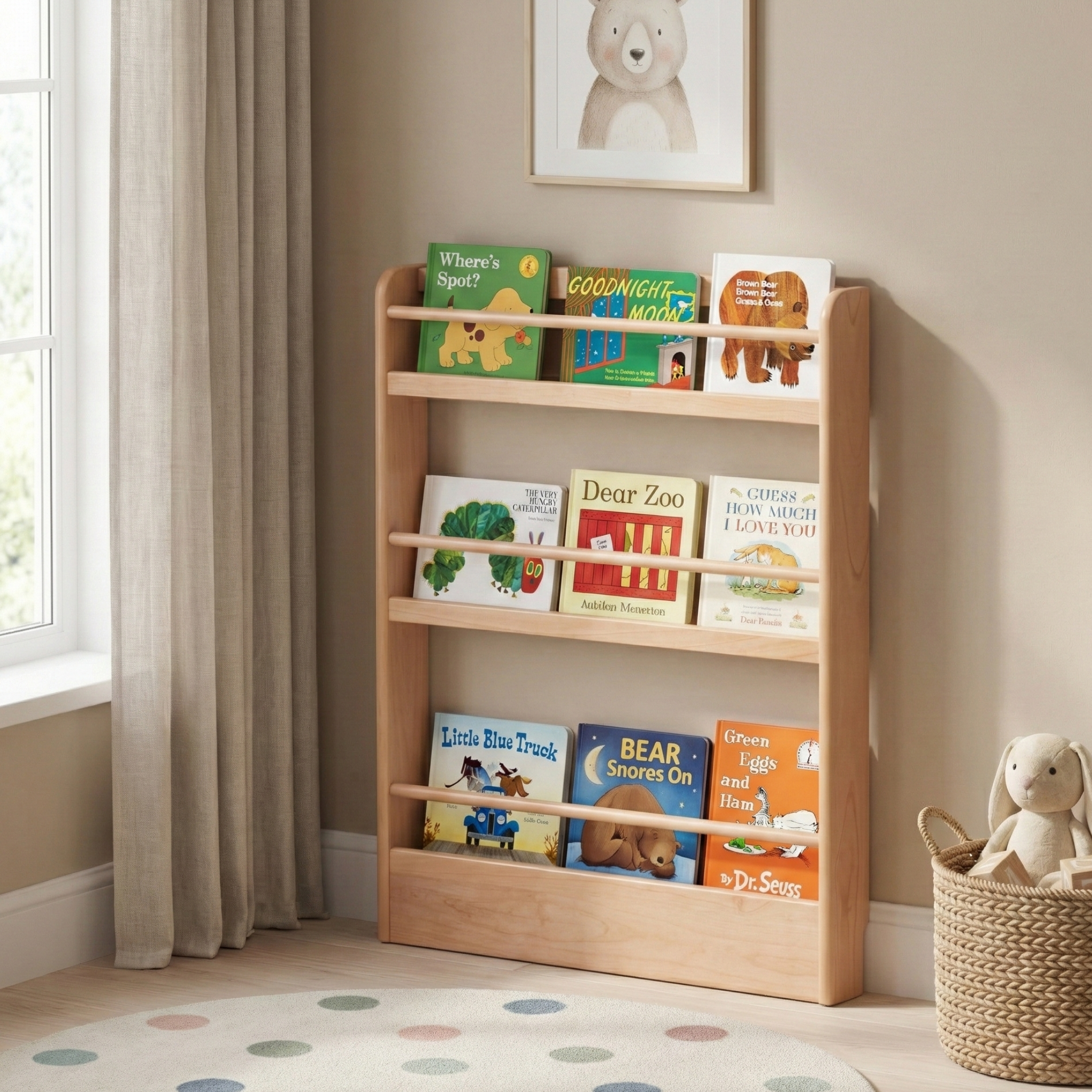 Solidwood Milo Kids 3-Tier Display Bookshelf, Premium Birch