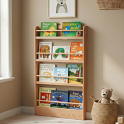 Solidwood Milo Kids 4-Tier Display Bookshelf, Premium Birch