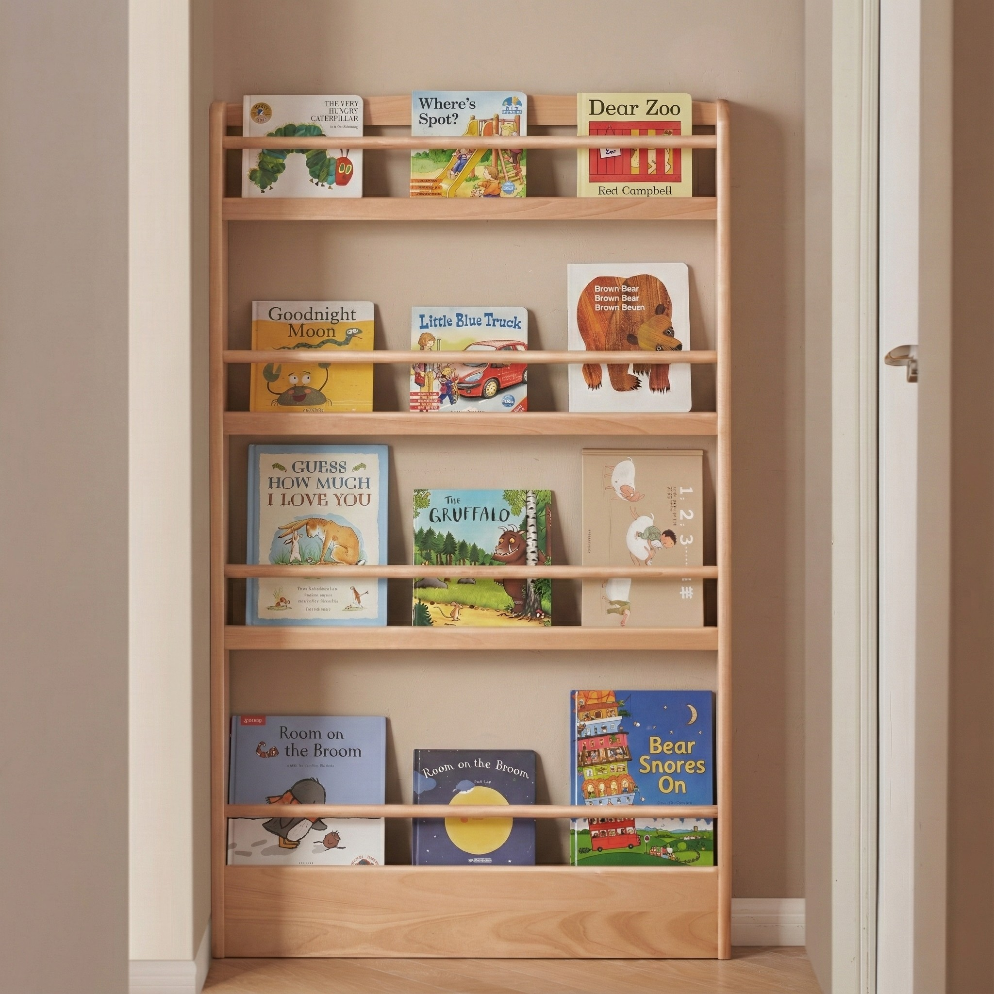 Solidwood Milo Kids 4-Tier Display Bookshelf, Premium Birch