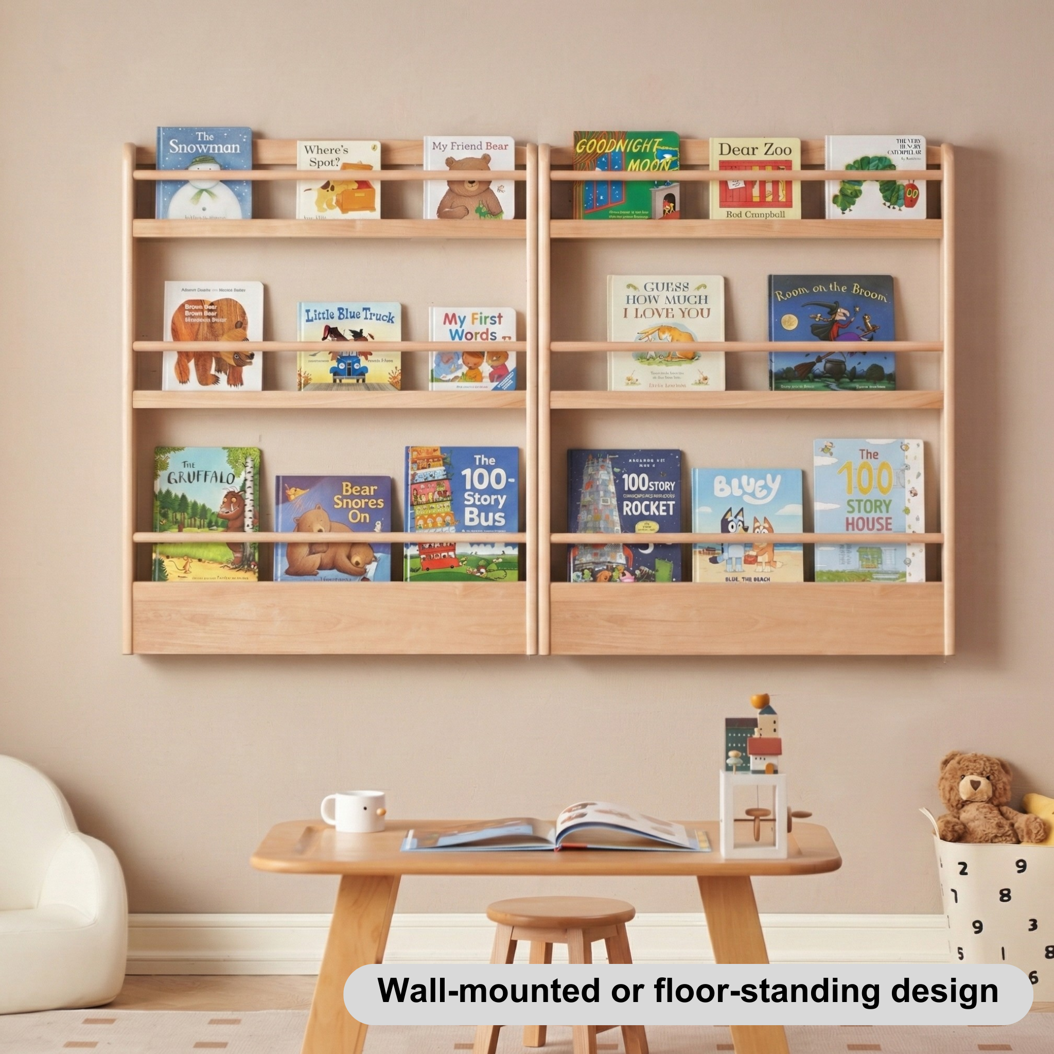 Solidwood Milo Kids 4-Tier Display Bookshelf, Premium Birch