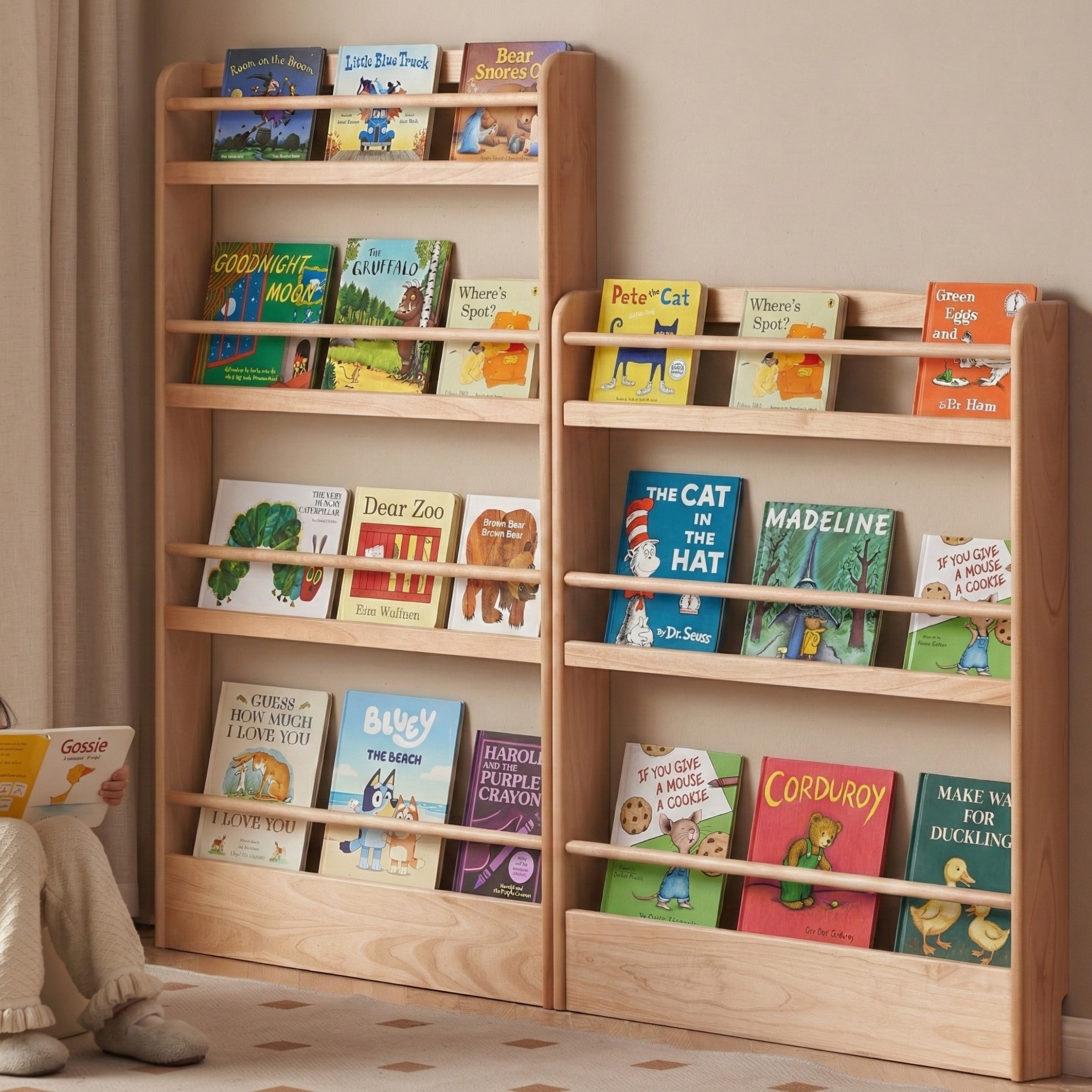 Solidwood Milo Kids 4-Tier Display Bookshelf, Premium Birch