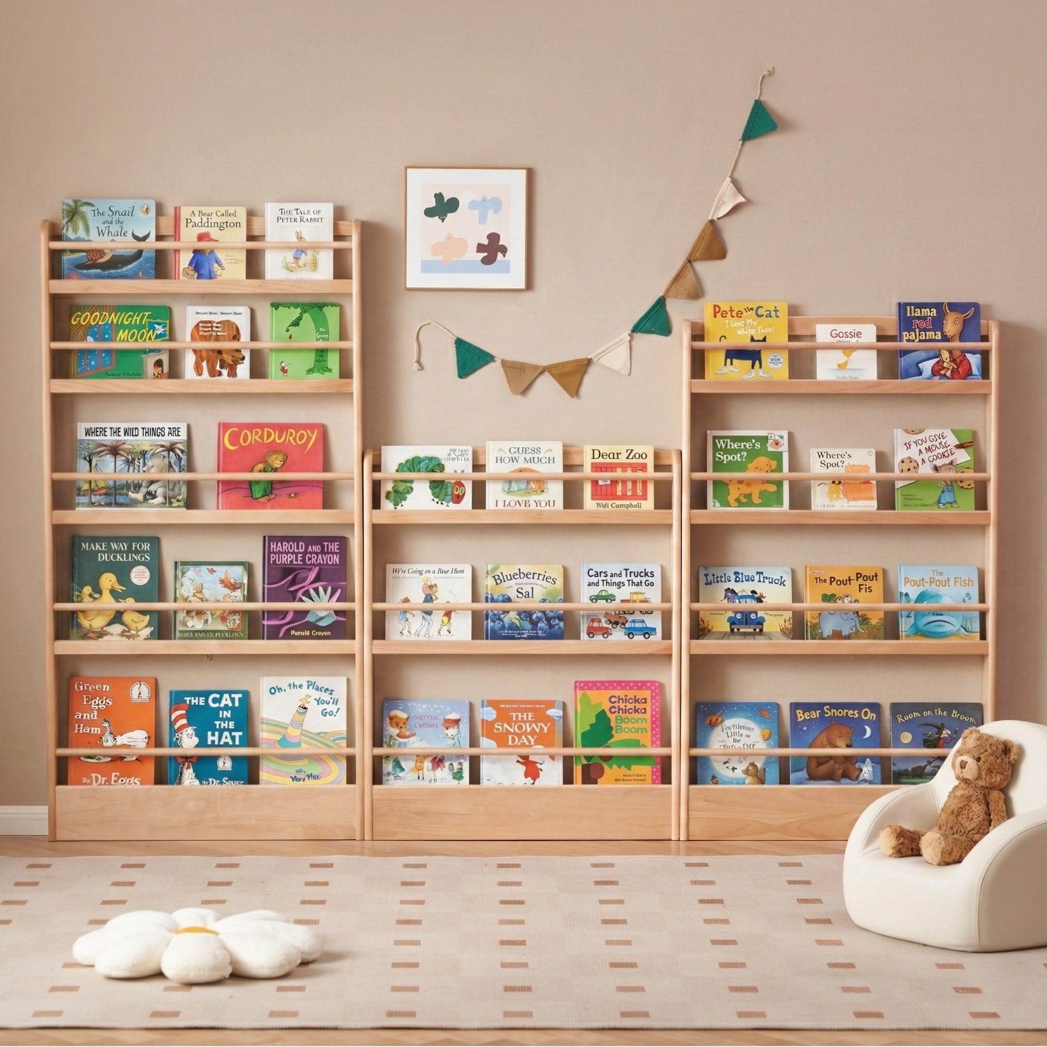 Solidwood Milo Kids 5-Tier Display Bookshelf, Premium Birch