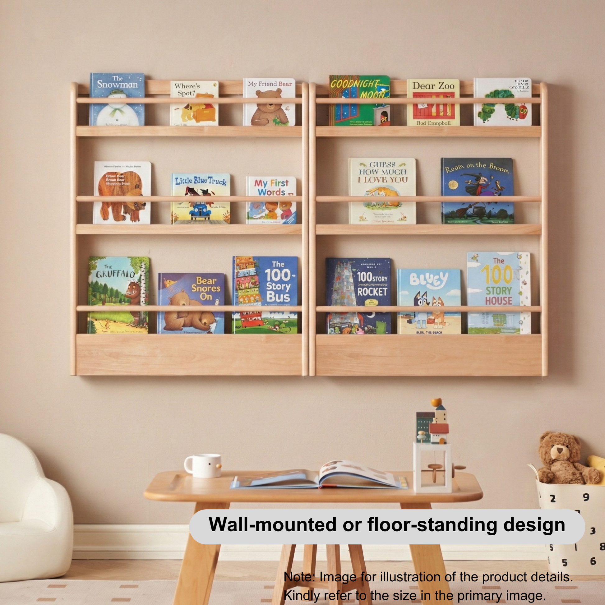 Solidwood Milo Kids 5-Tier Display Bookshelf, Premium Birch